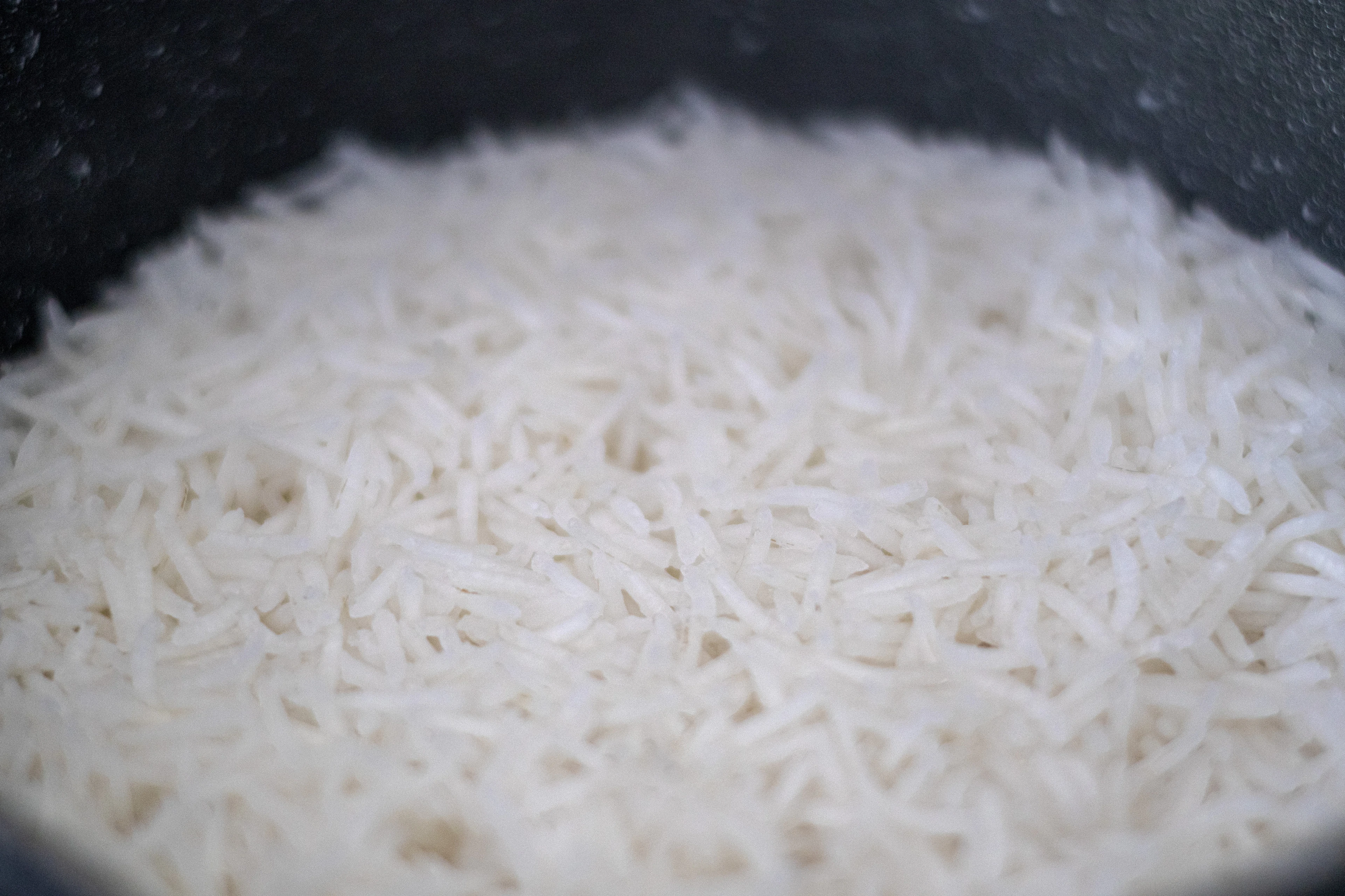 Close-up of fluffy white basmati rice grains