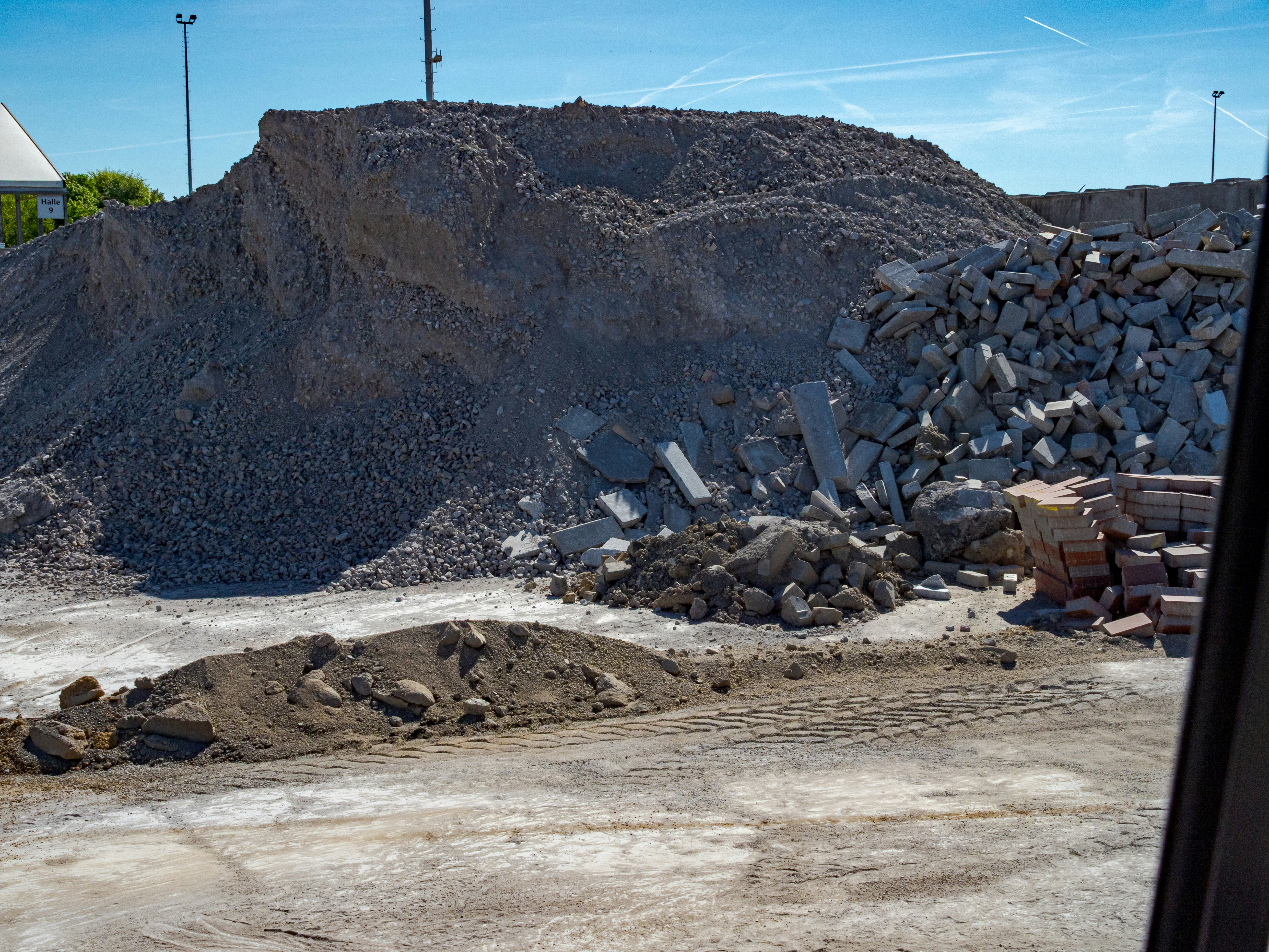 Large pile of rubble and construction debris
