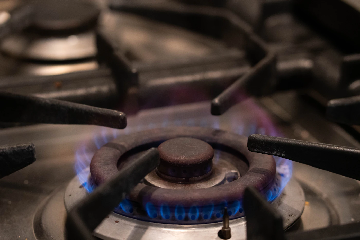 Gas burner flame representing combustion and leakage inspection