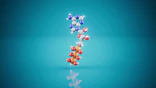 3D molecular model of atp on a blue background.