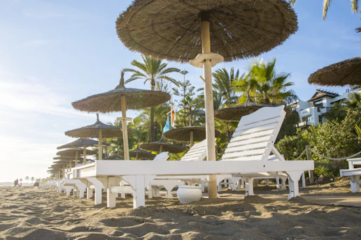 Beach chairs and umbrellas on a sunny day