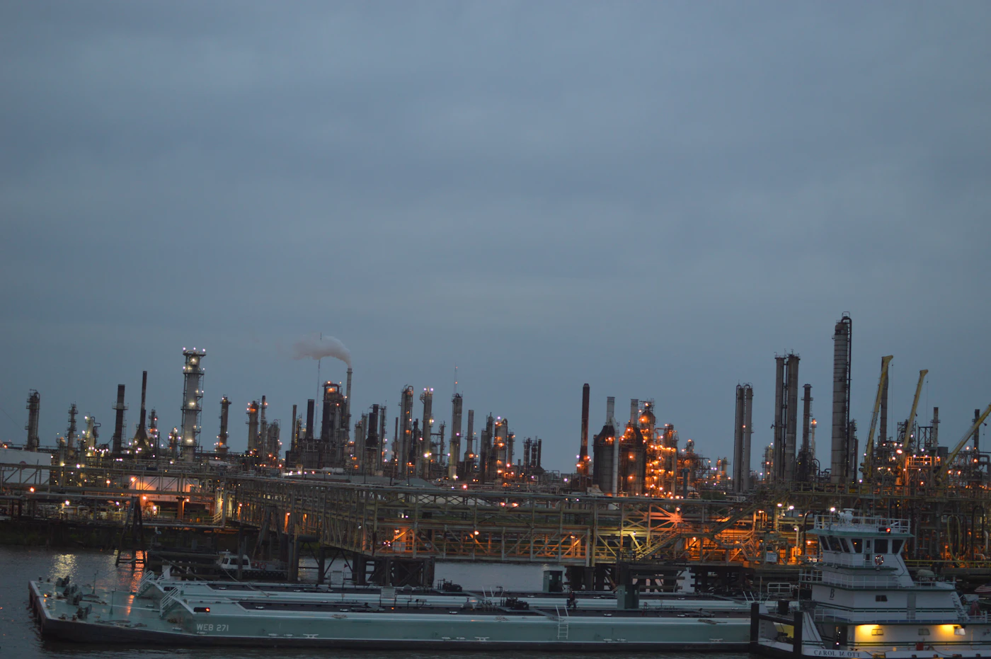 Industrial energy infrastructure along a waterway