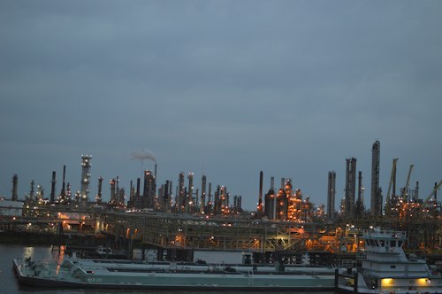 Industrial plant at dusk, blue tones