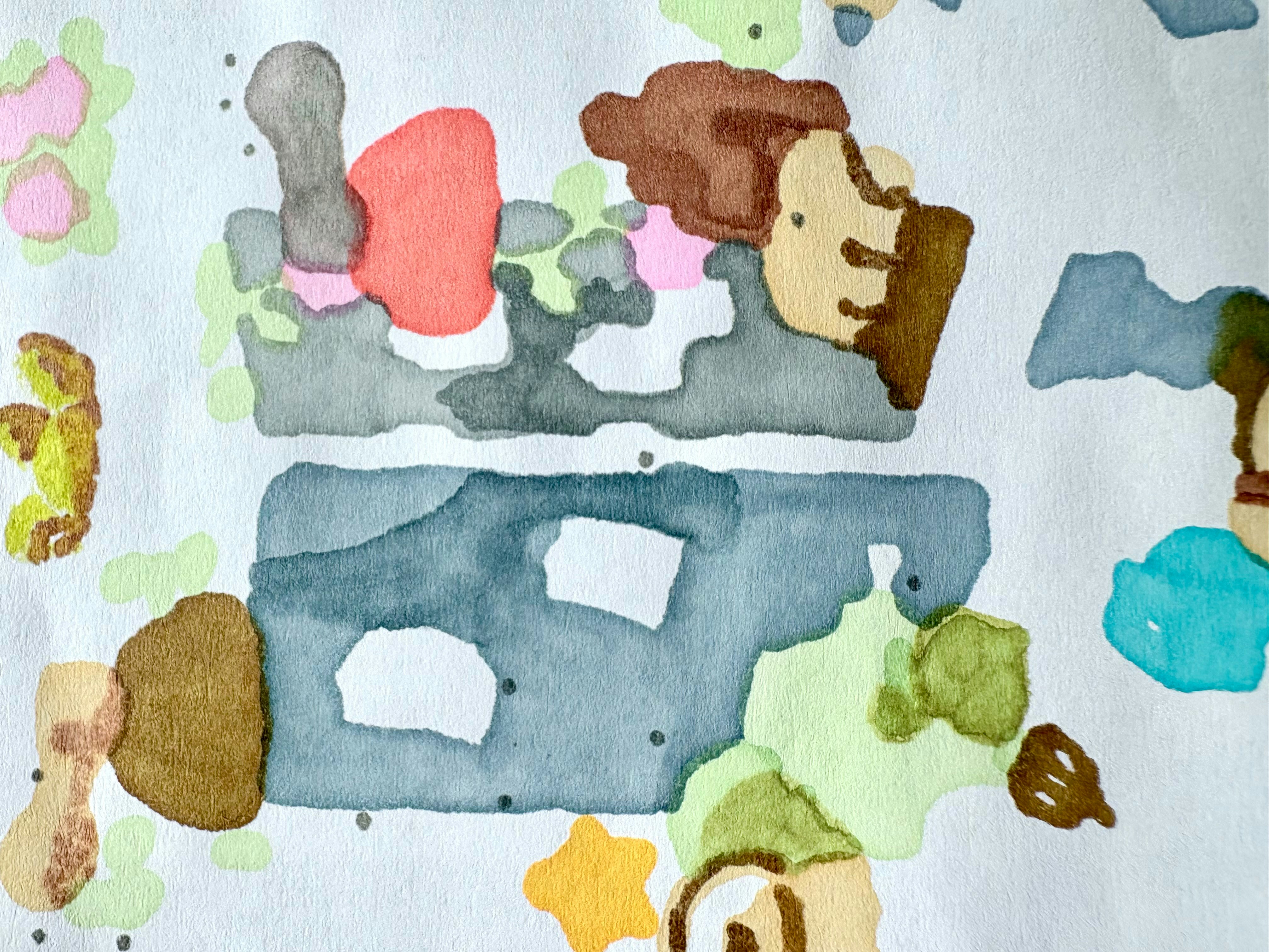 Formes et textures abstraites à l’aquarelle sur fond blanc