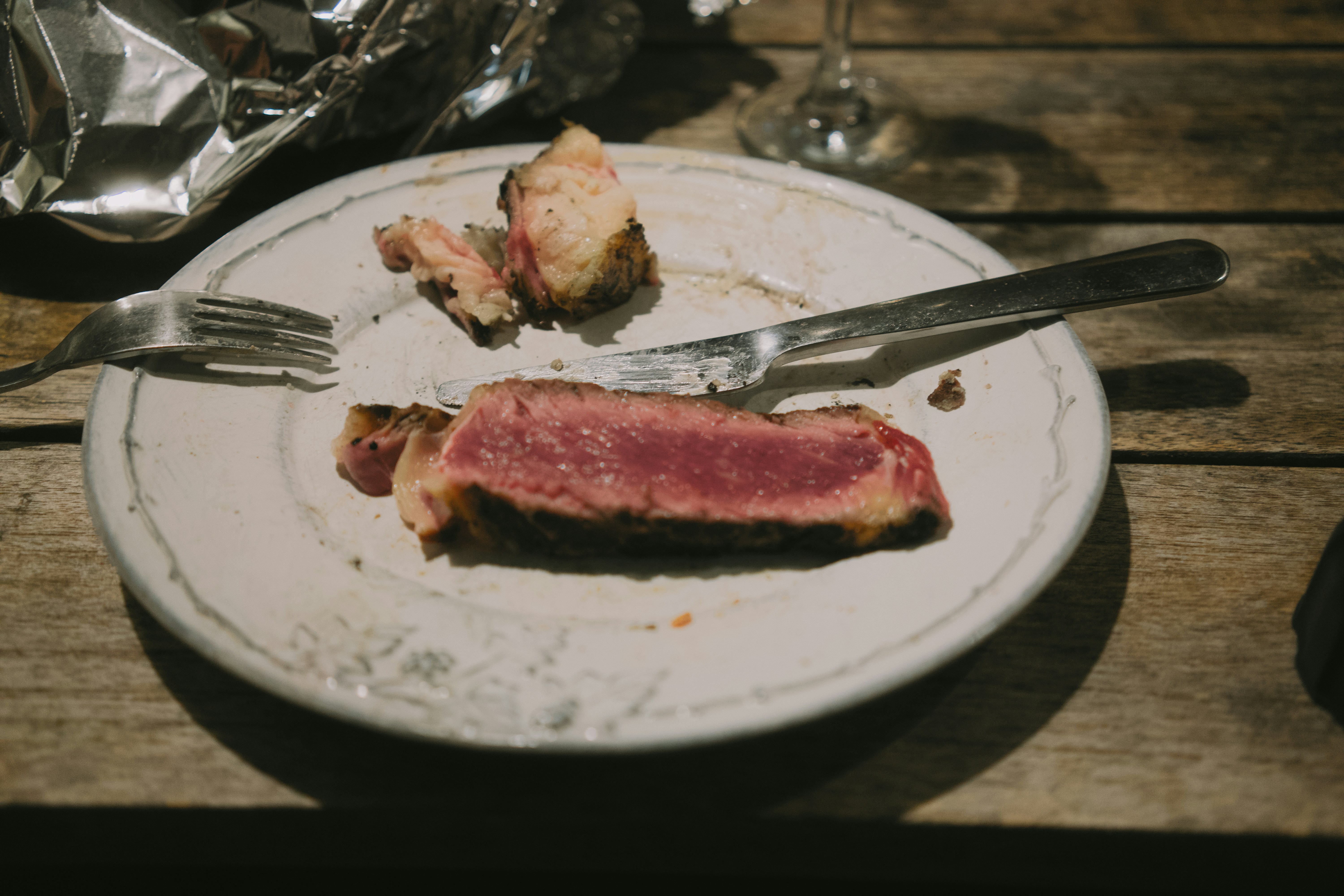Rare steak with cutlery