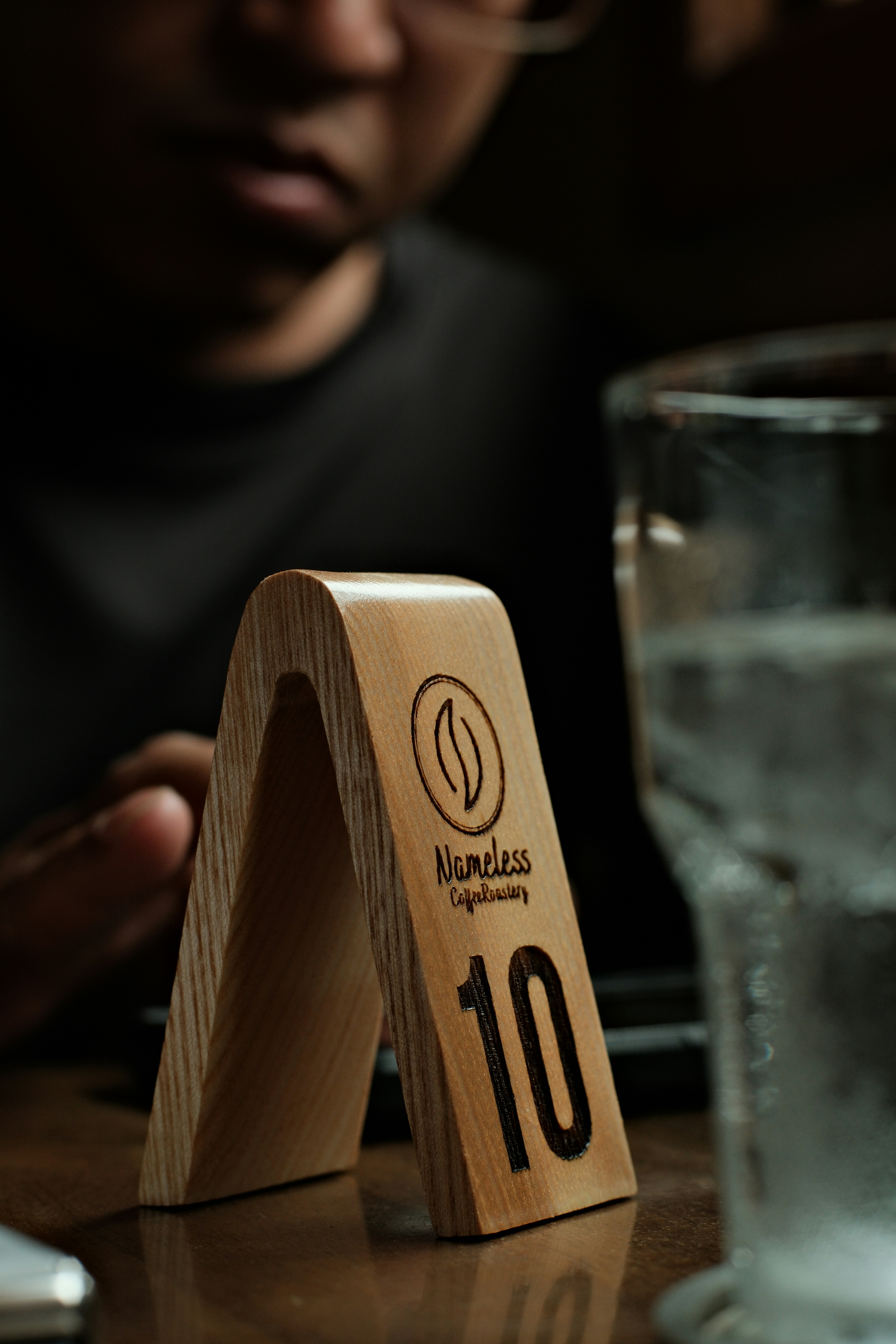 Wooden table number 10 at a cafe