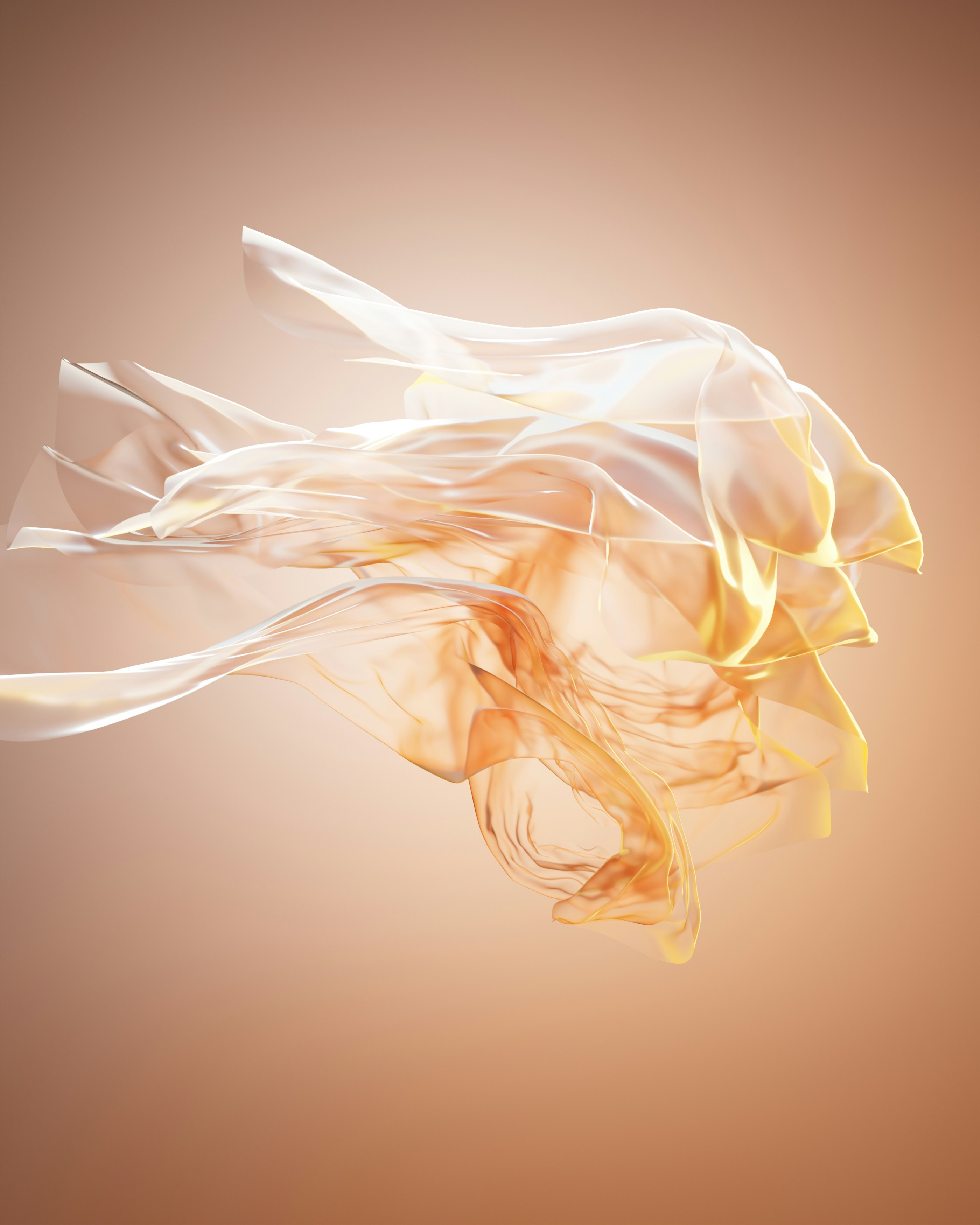 Flowing translucent fabric against a gradient background