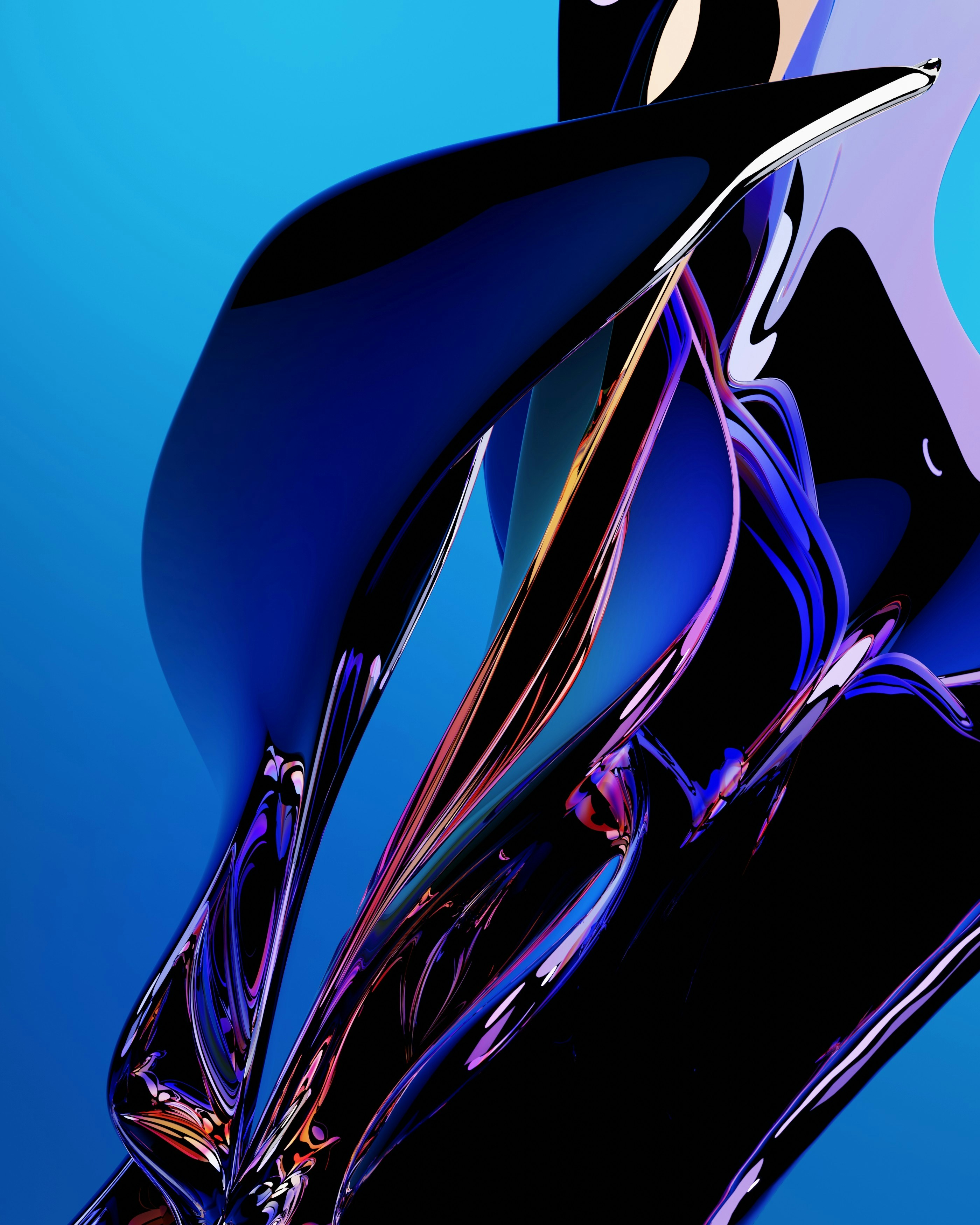 Abstract blue and black metallic shapes on blue background