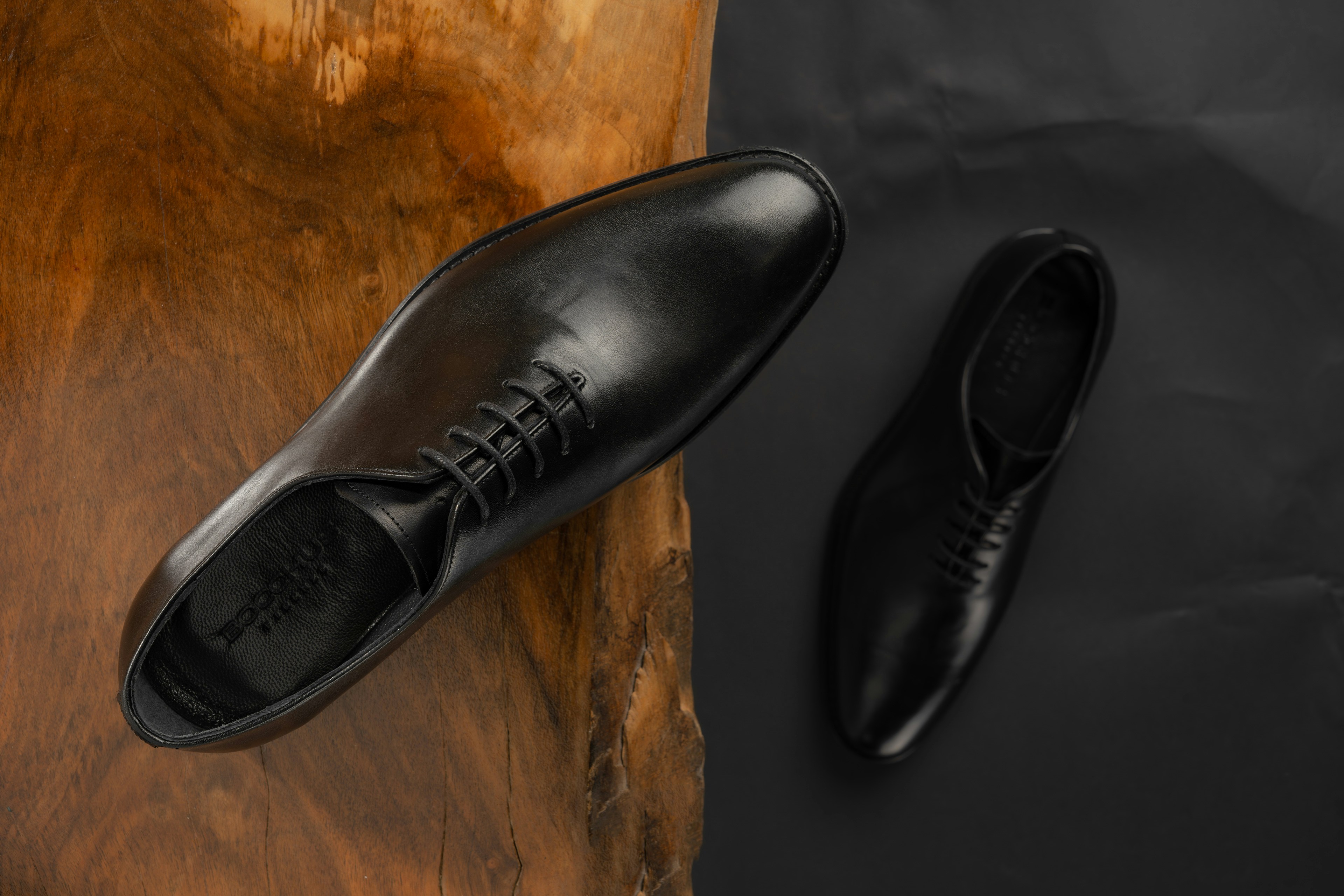Black leather derby shoes