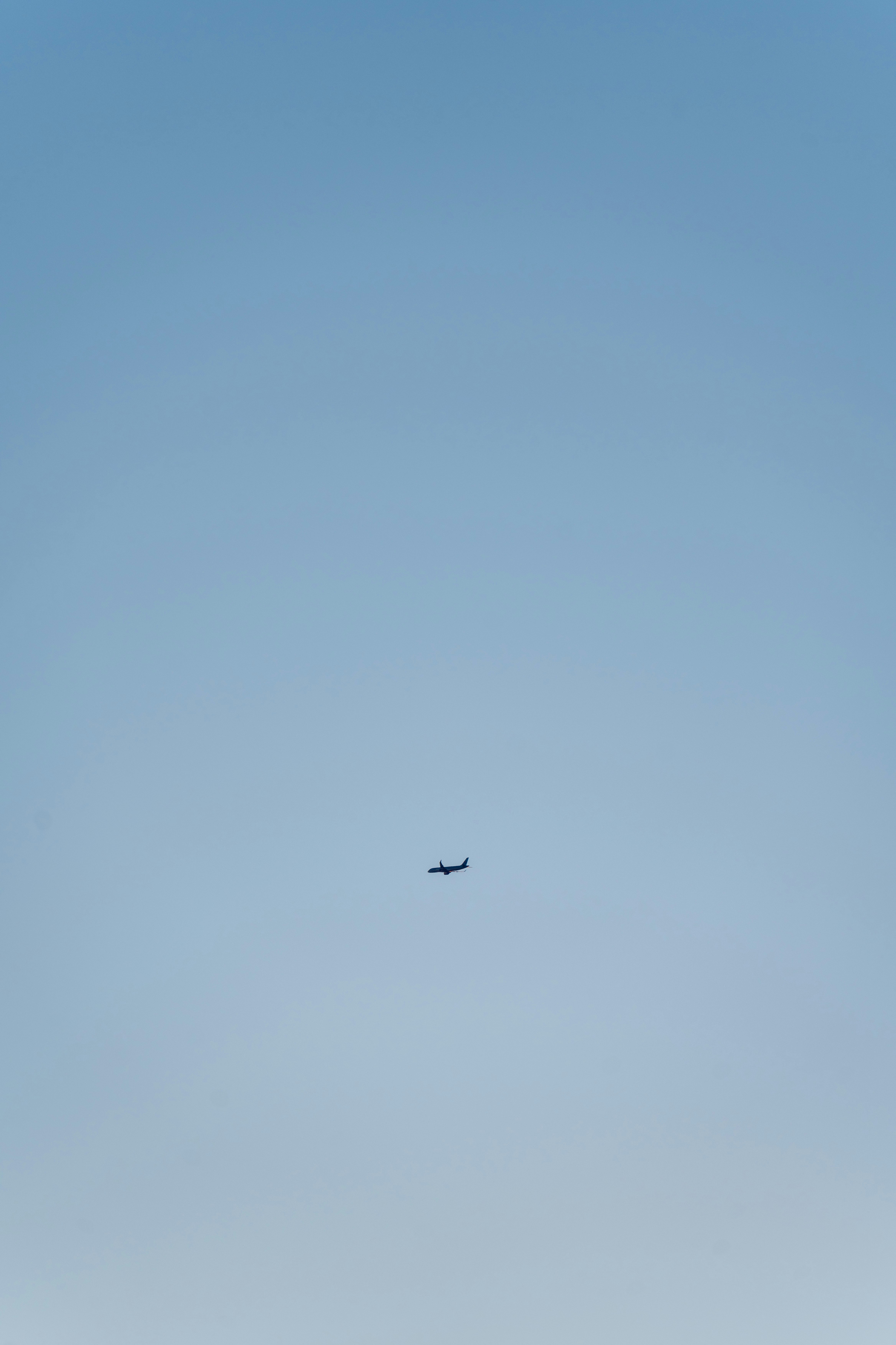 澄んだ青空を飛ぶ小さな飛行機。