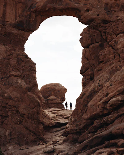 Three hikers silhouetted against bright sky