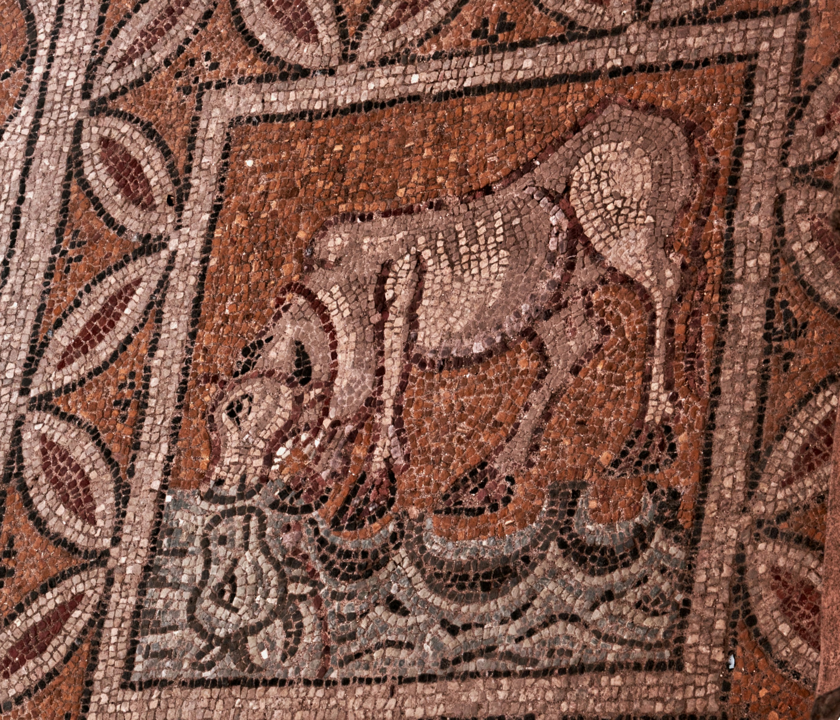 The antique cow mosaic from ancient church floor