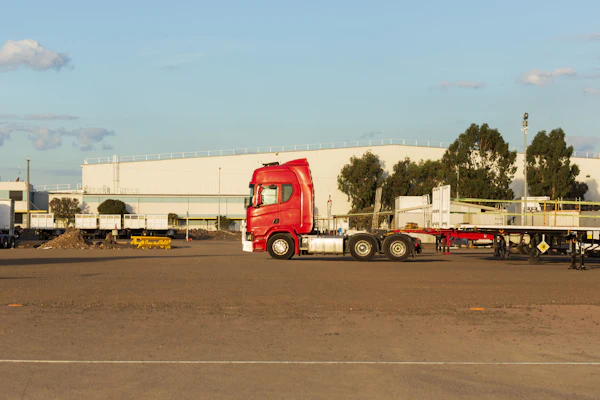 Semi truck parked at an industrial yard