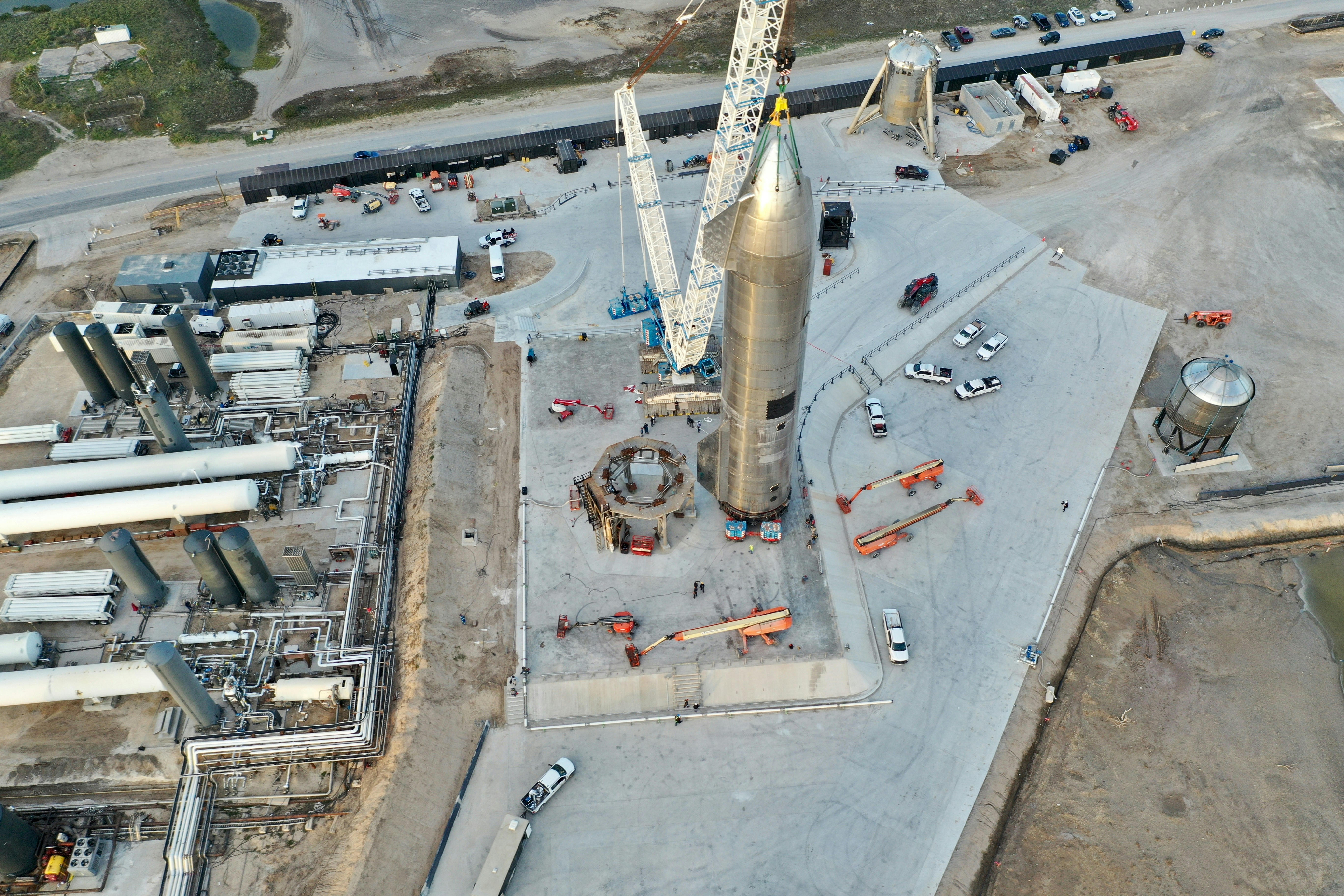 SpaceX Starship rocket prototype on launch pad