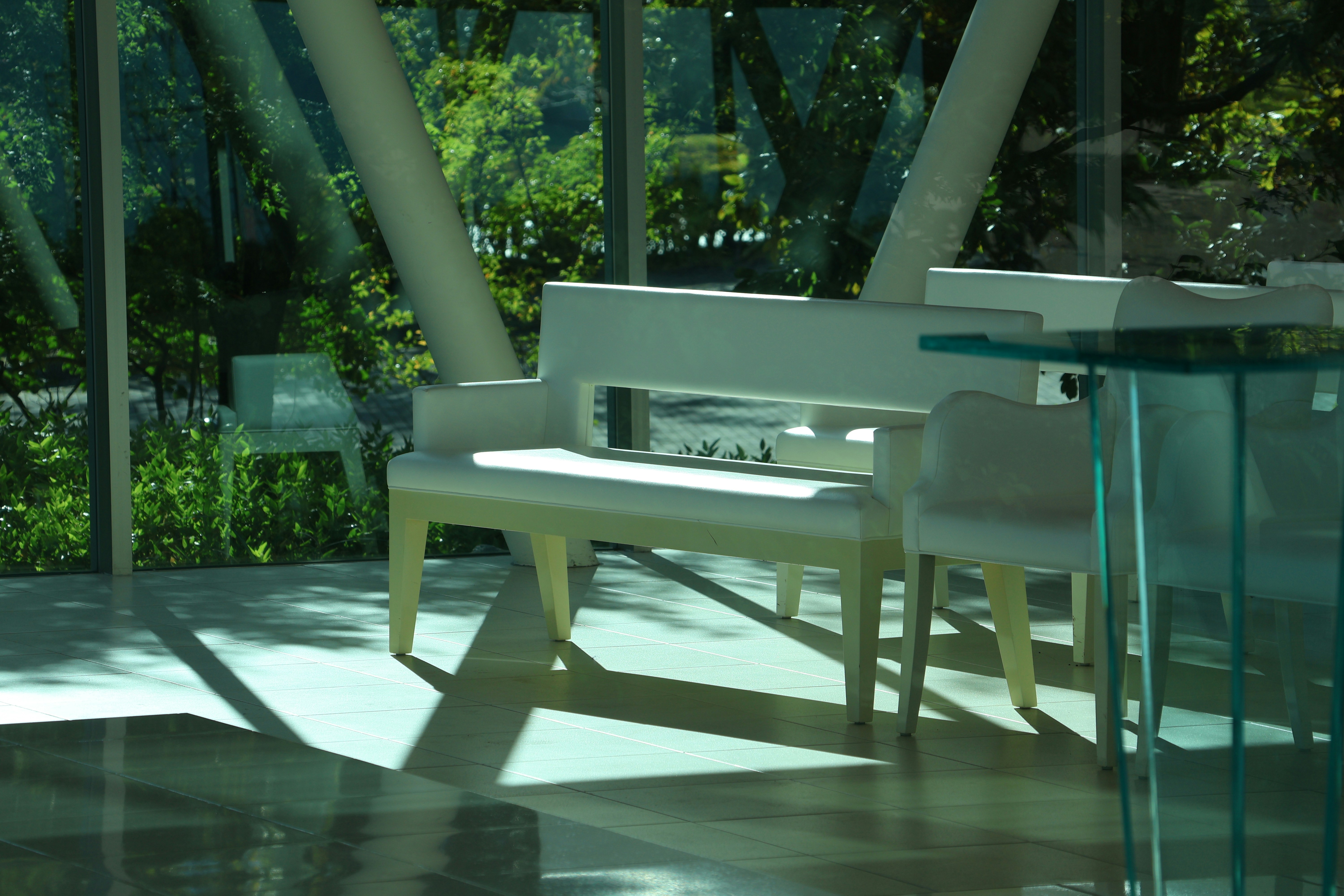 Modern white piano in a sunlit room