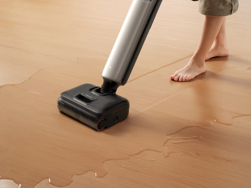 Cleaning supplies and a sparkling kitchen, cleaning service in action