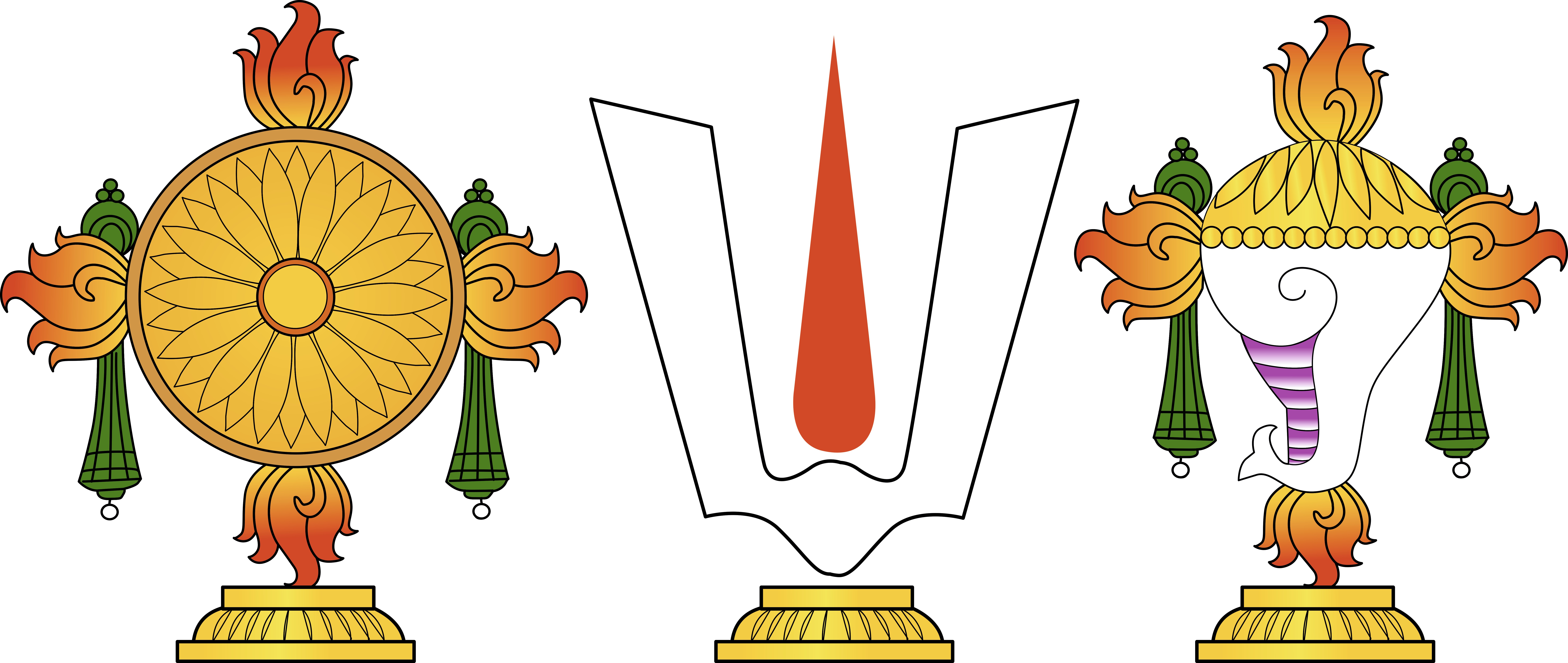 Three religious symbols on a white background.