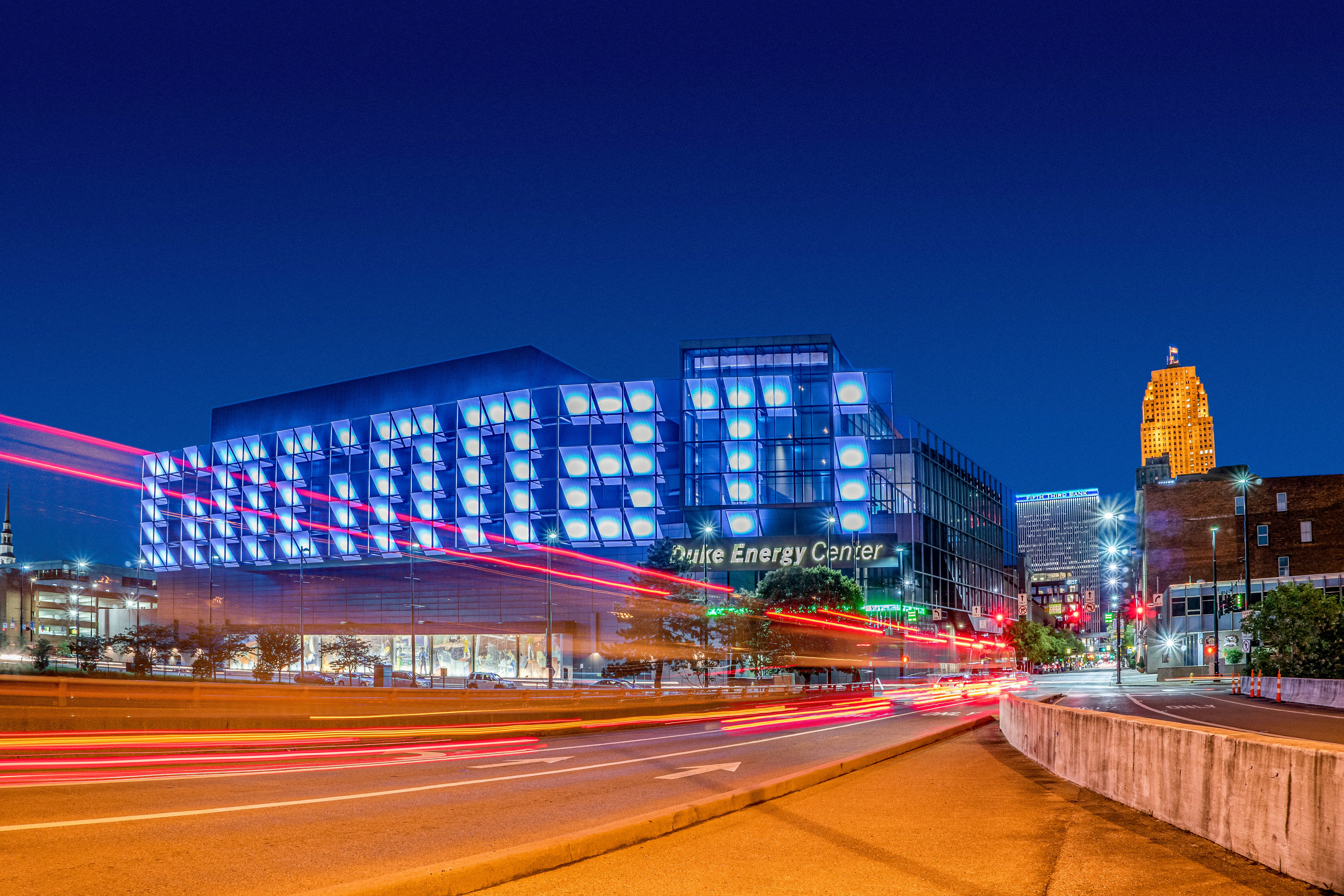 Modern building with blue lights at night photo – Free Building Image ...