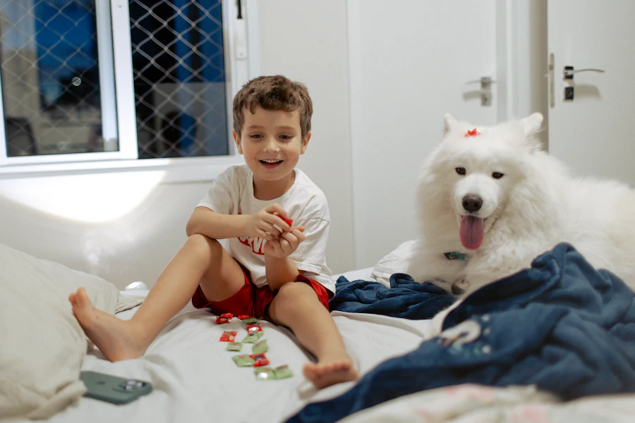 Boy relaxing with his dog