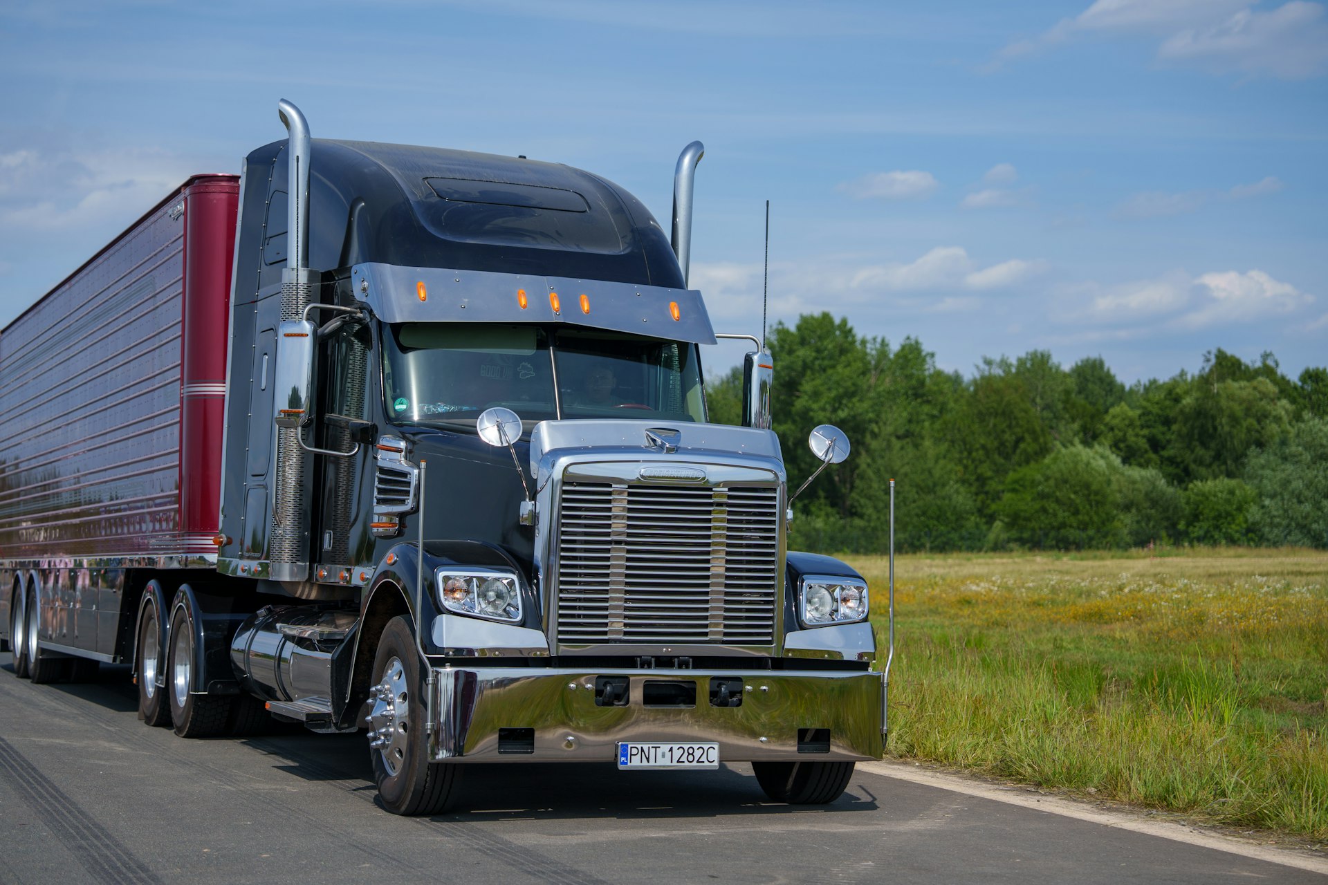 American semi-truck on rural highway