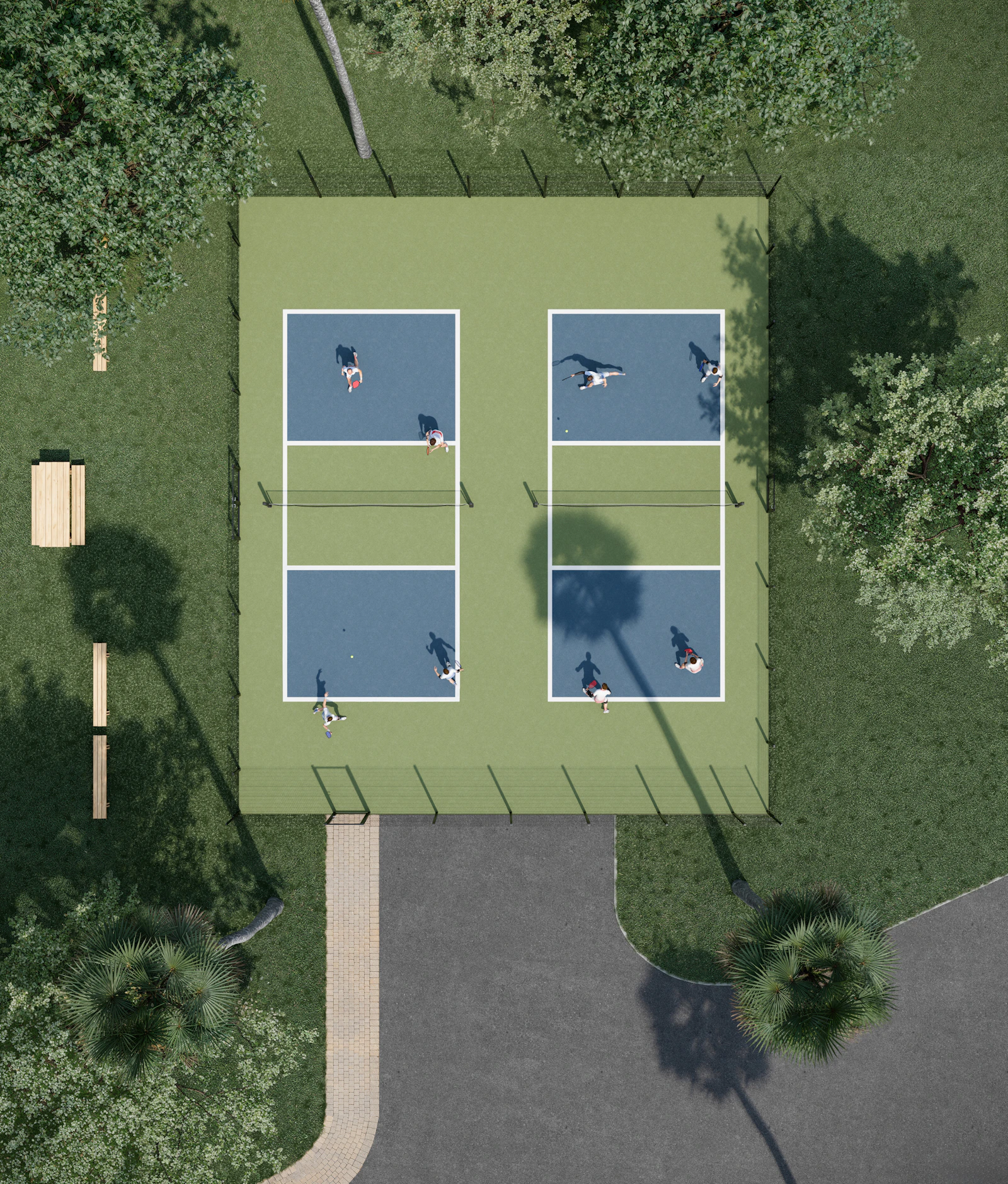 Pickleball players enjoying a social game