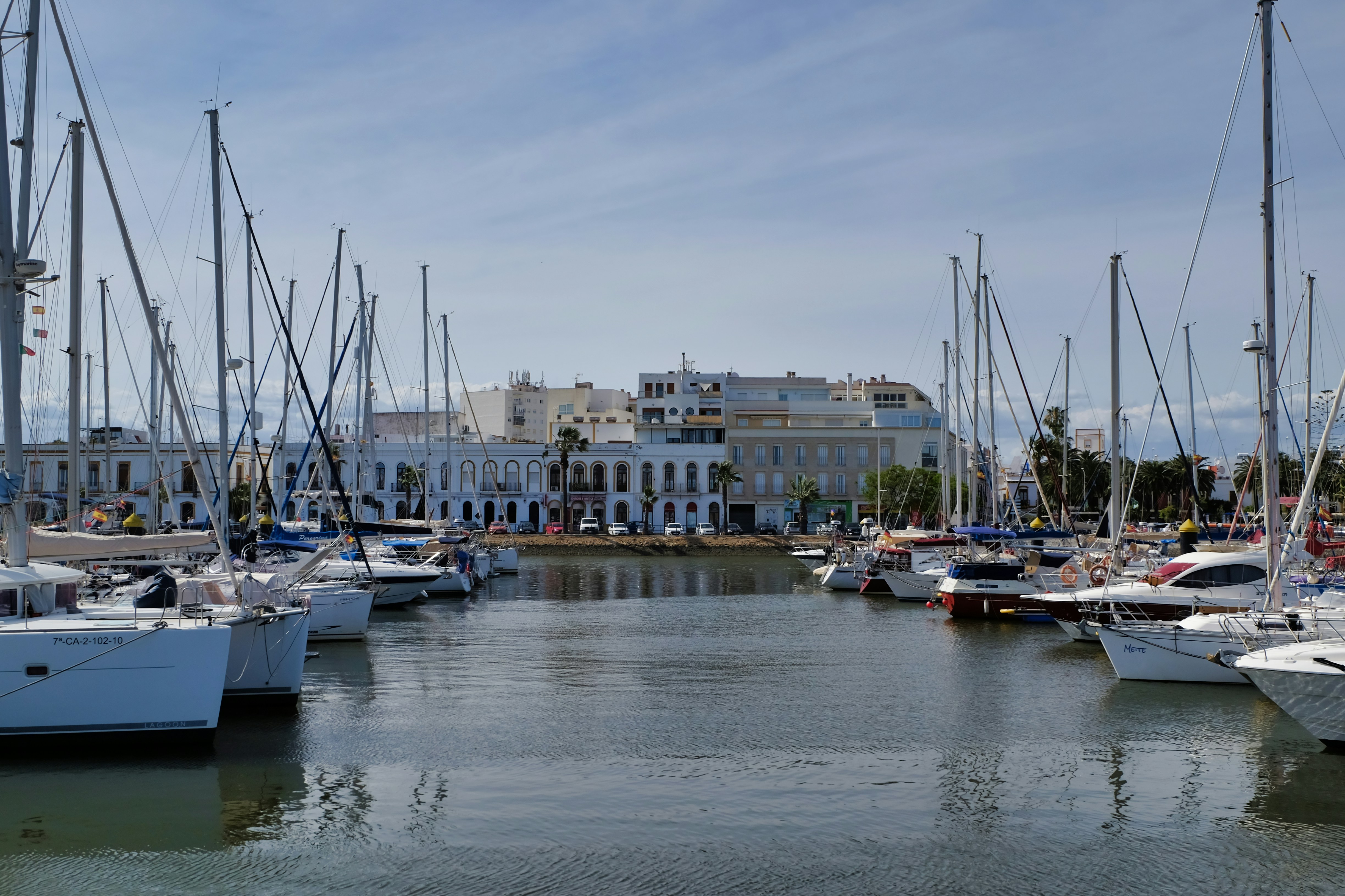 Des voiliers amarrés dans un port avec des bâtiments en arrière-plan