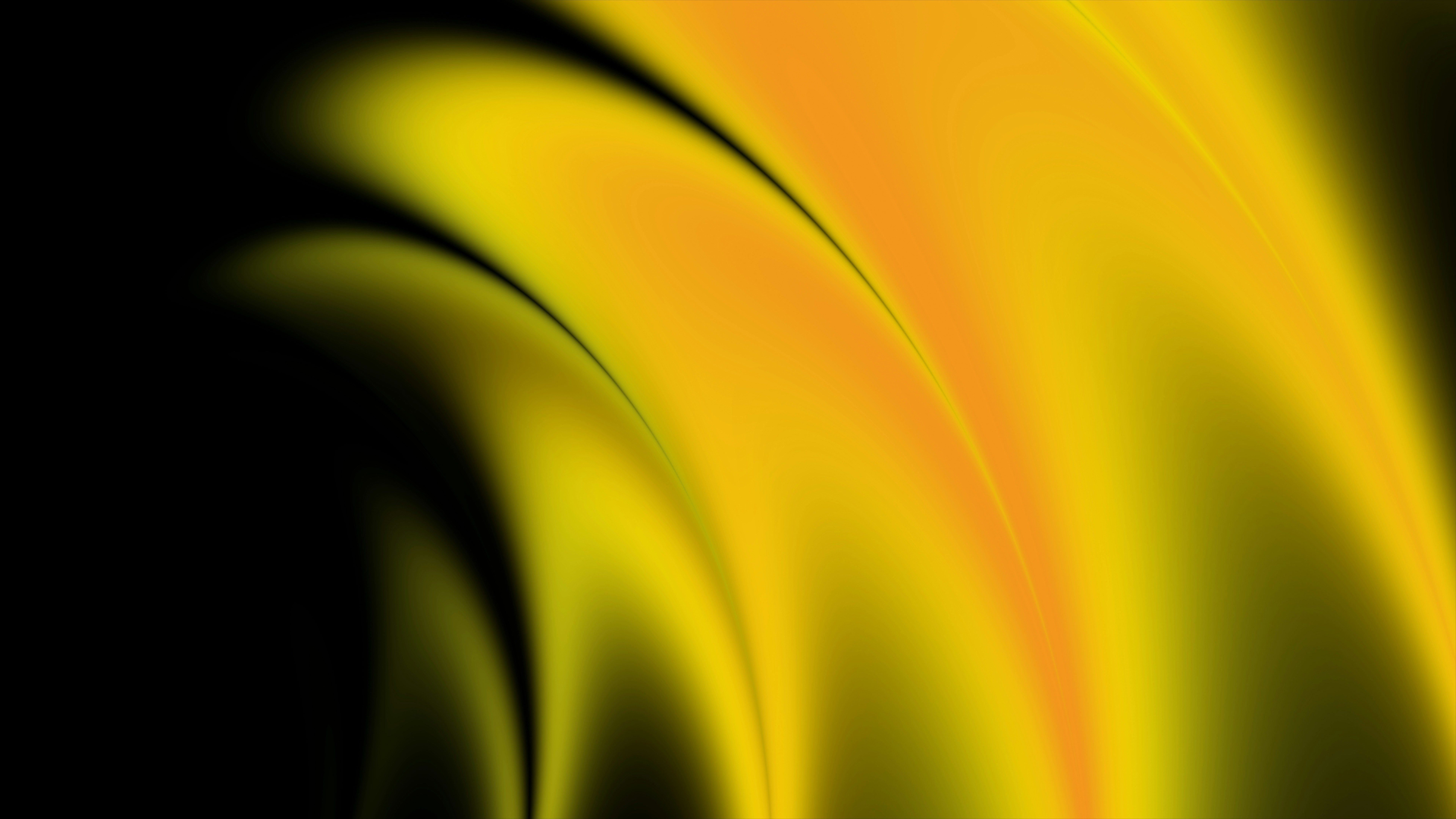 Redemoinhos abstratos amarelos e laranjas sobre fundo preto