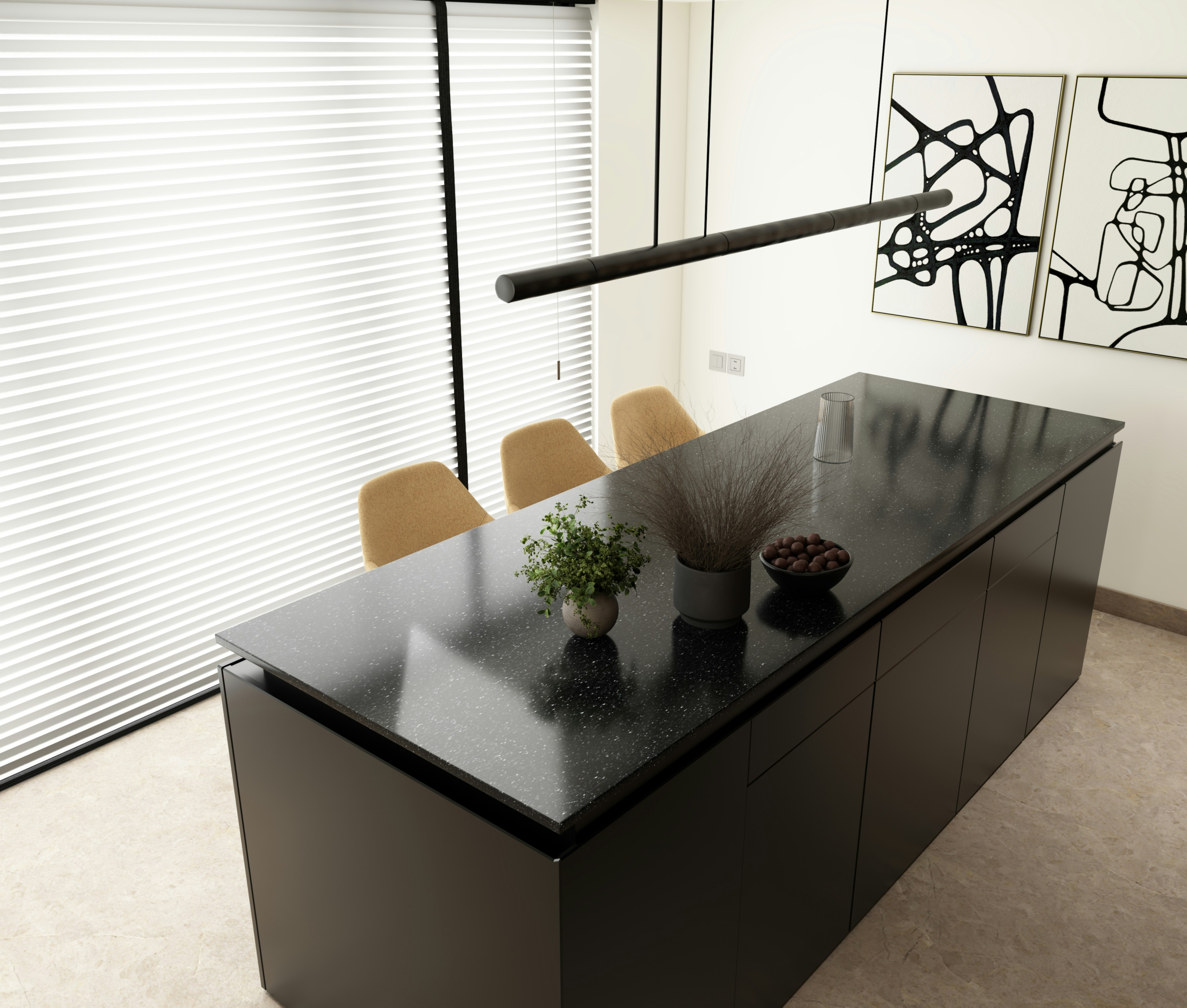 Completed kitchen renovation in a Dubai home with bespoke joinery