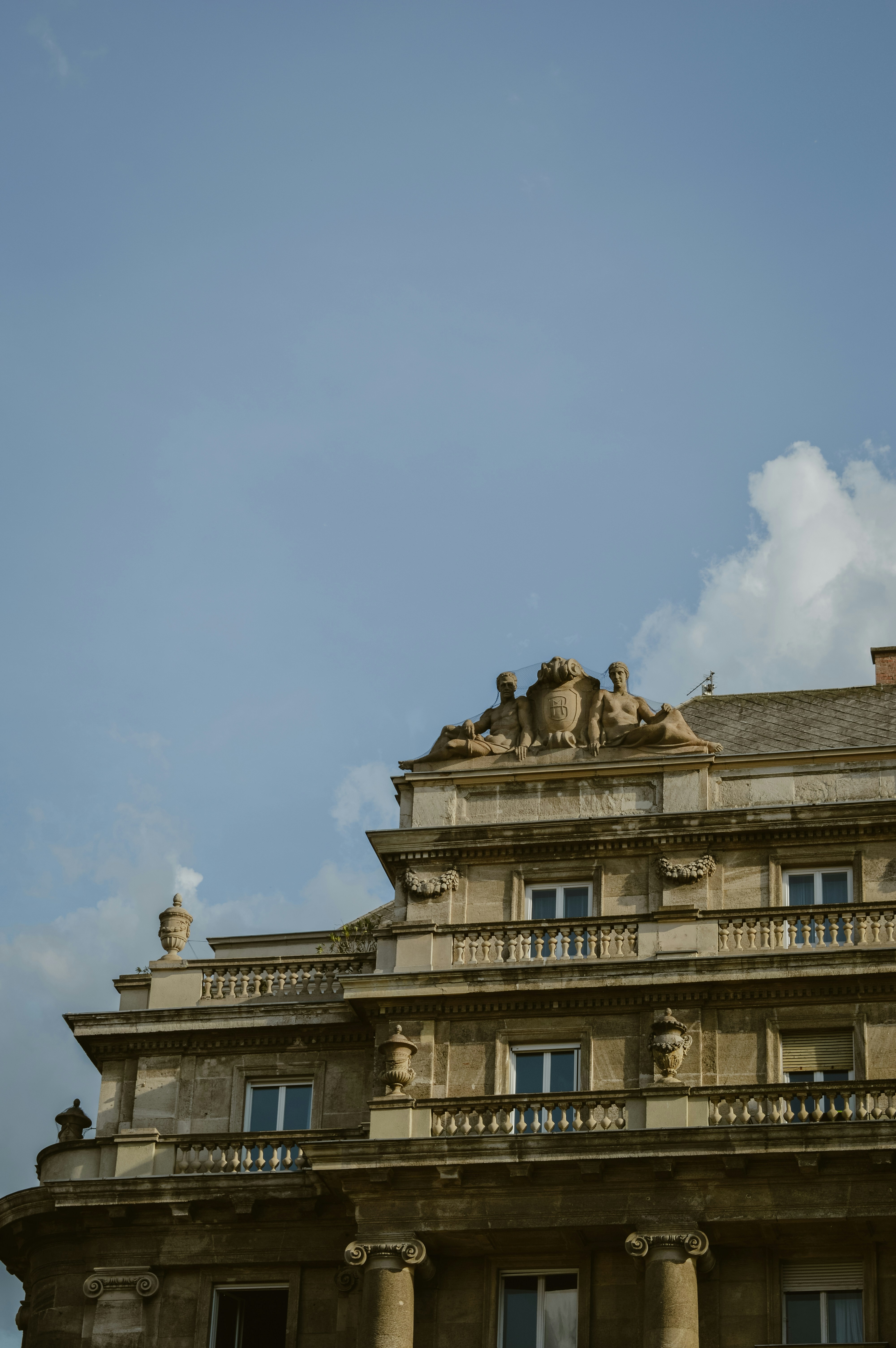 Ornate building facade against a blue sky