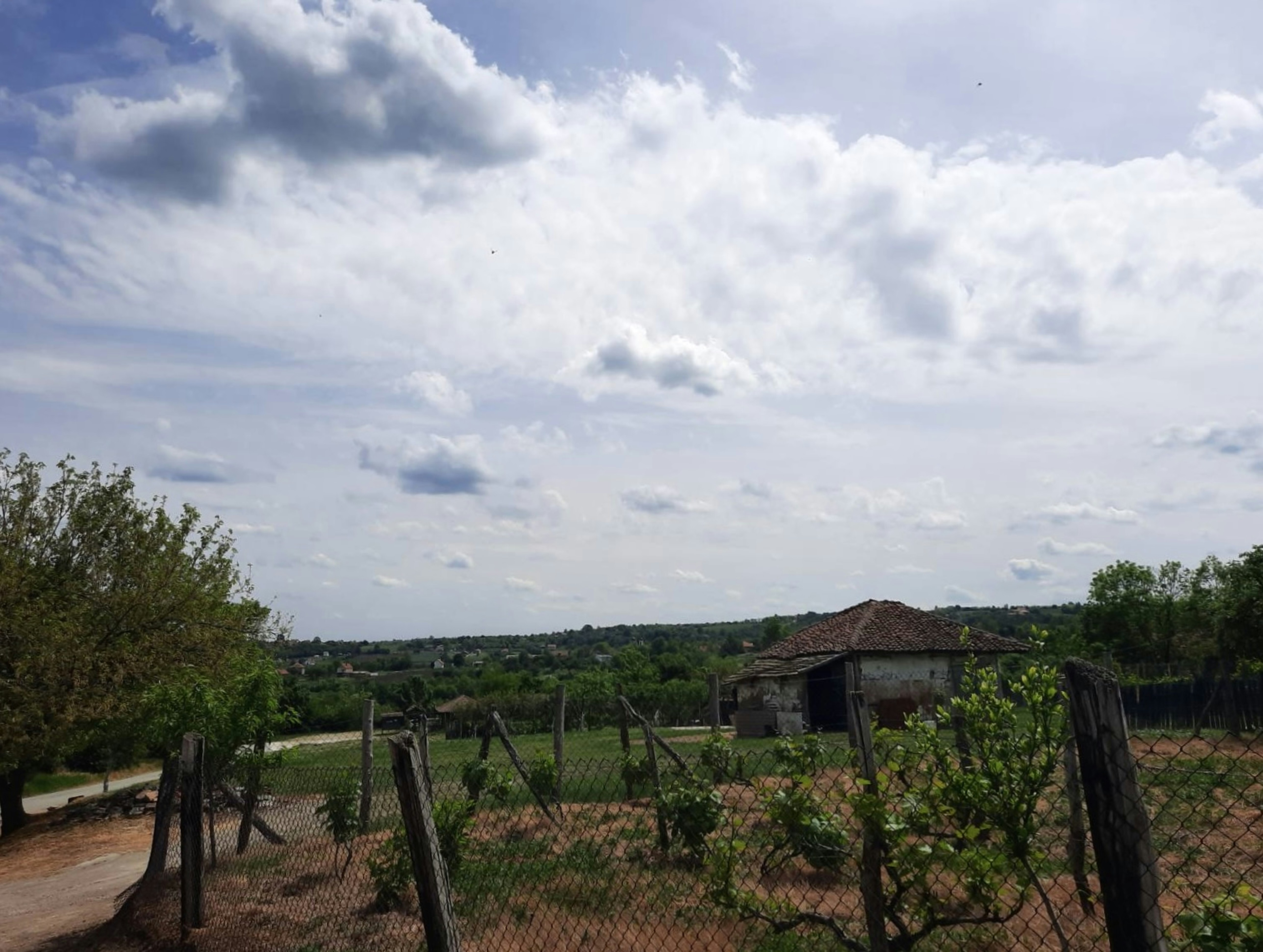Vinícola com prédio antigo sob céu nublado