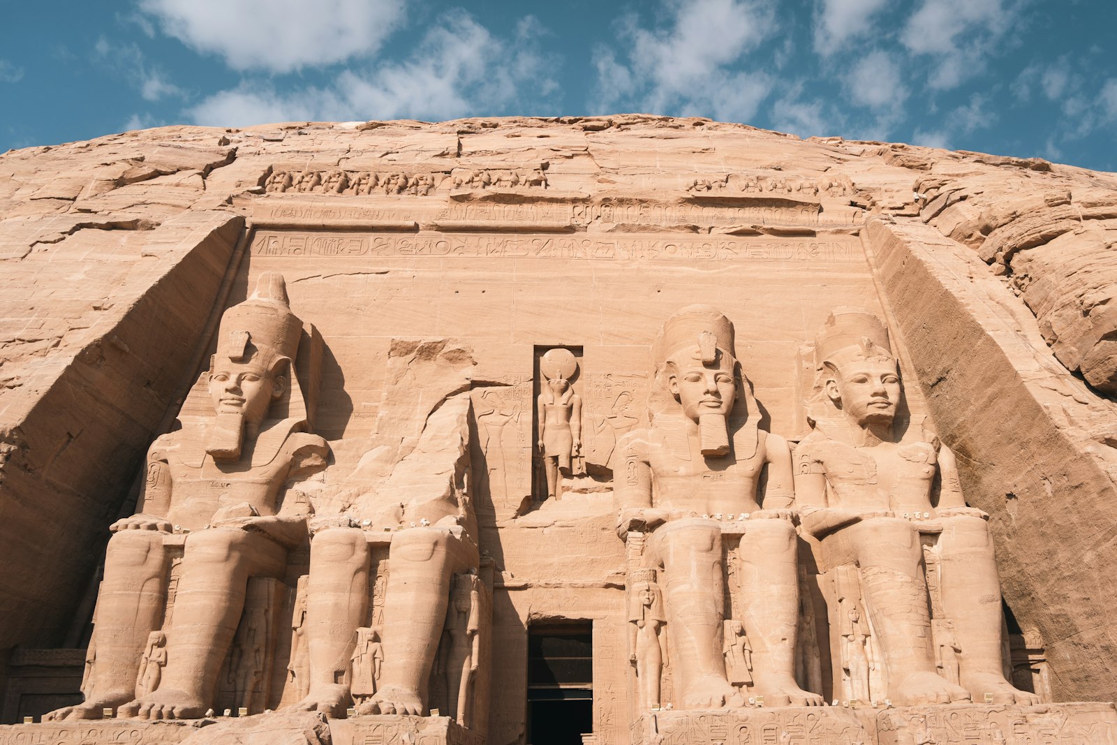 The massive rock-cut statues of Abu Simbel temple near Aswan