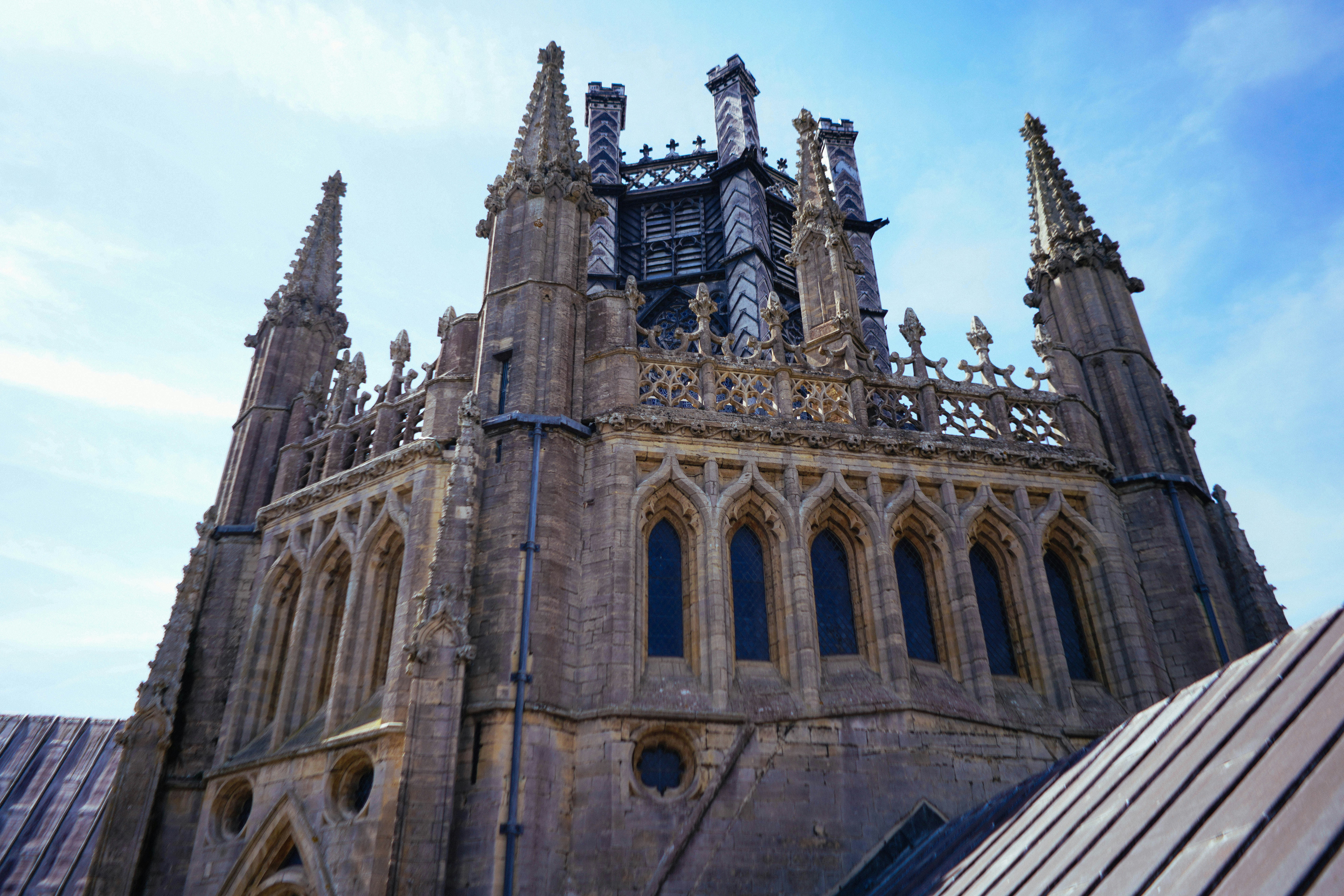 Gothic cathedral architecture against a blue sky
