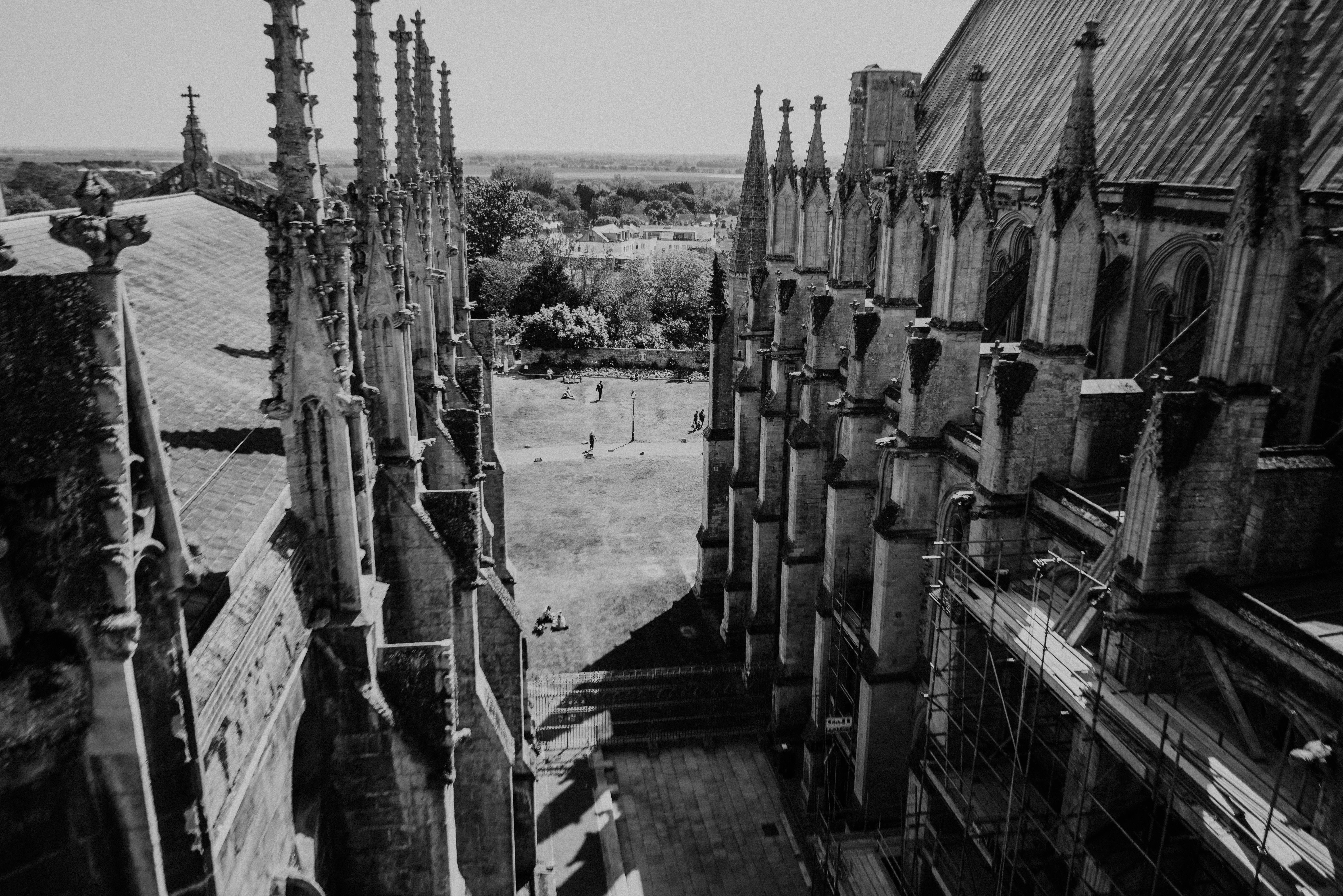 Gothic architecture with spires and flying buttresses