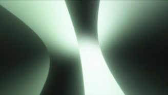 Abstract glowing pale green curved lights on dark background.