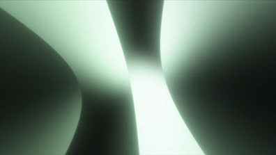 Abstract glowing pale green curved lights on dark background.