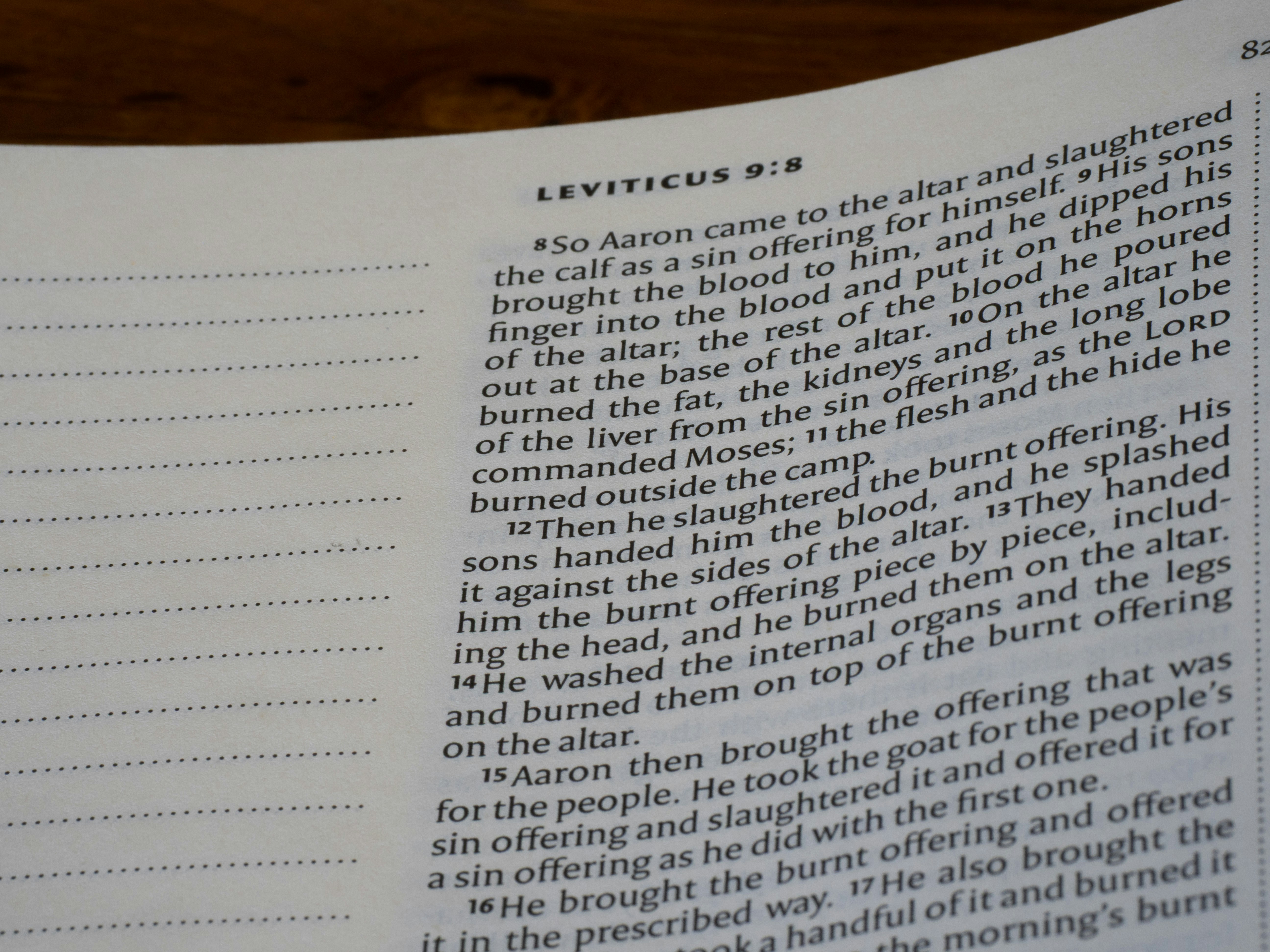 Pagina biblica aperta che mostra il testo di Levitico 8:8.