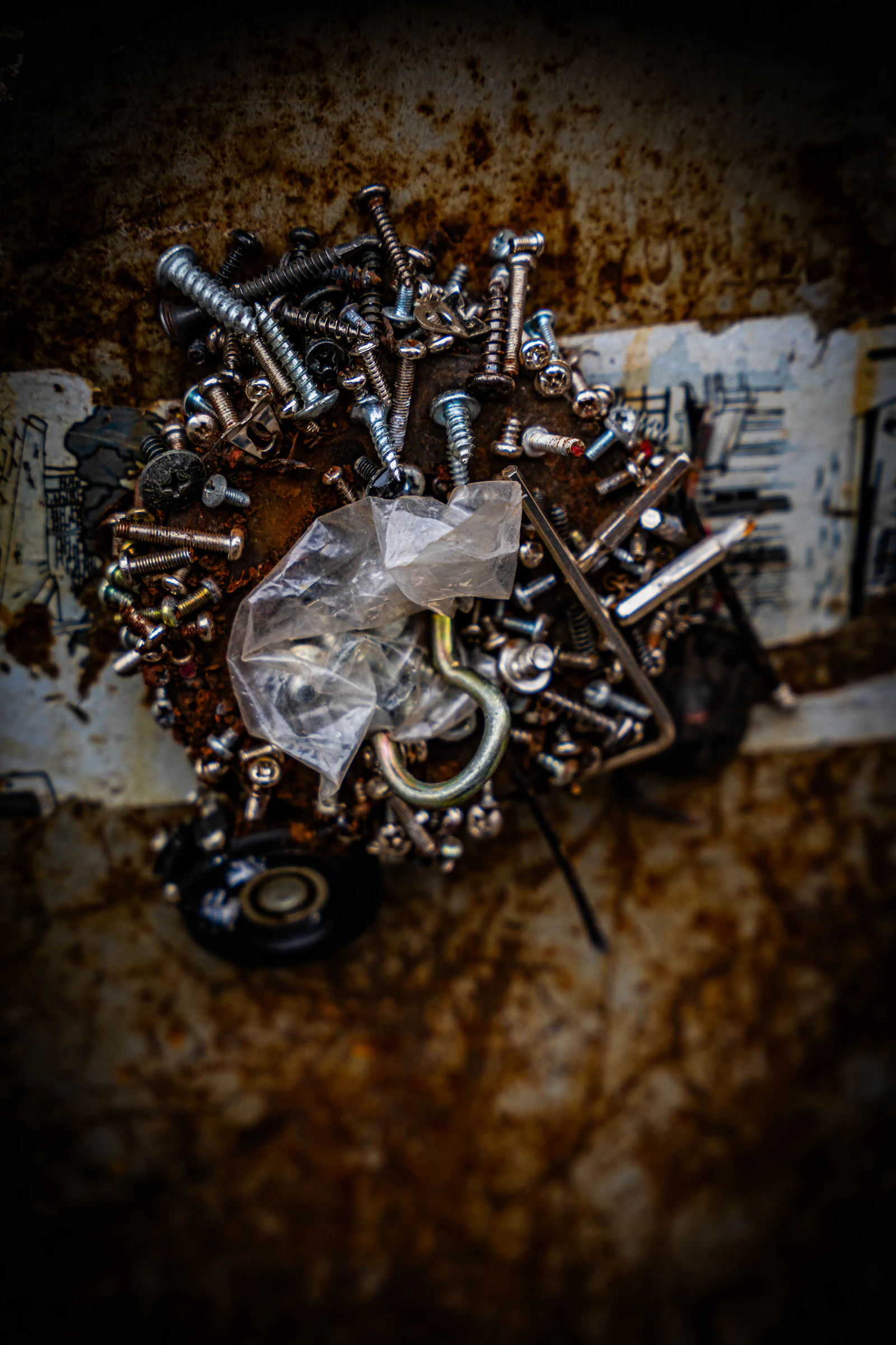 Assorted screws and metal hardware for fastening and installation work