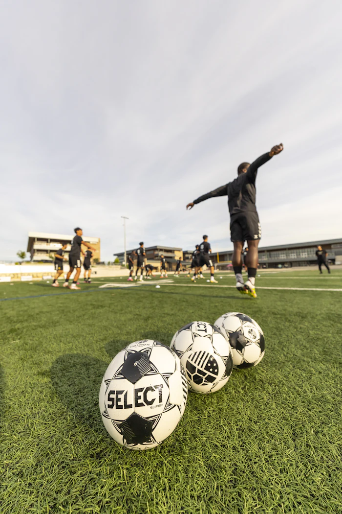 Balones alineados durante un entrenamiento