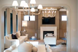 Elegant living room with fireplace and modern furniture