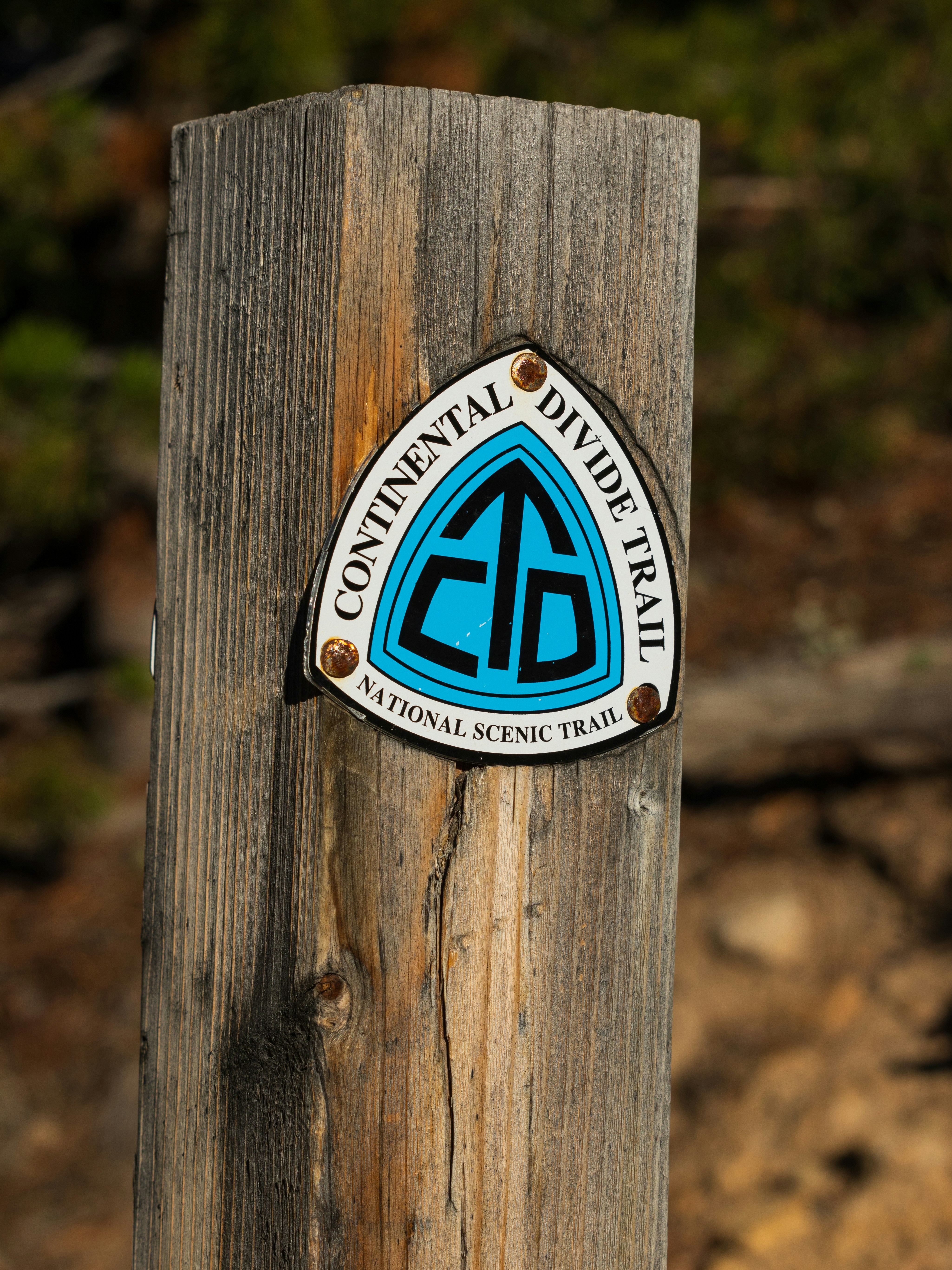 Kontinentalscheide-Trailmarkierung auf Holzpfosten