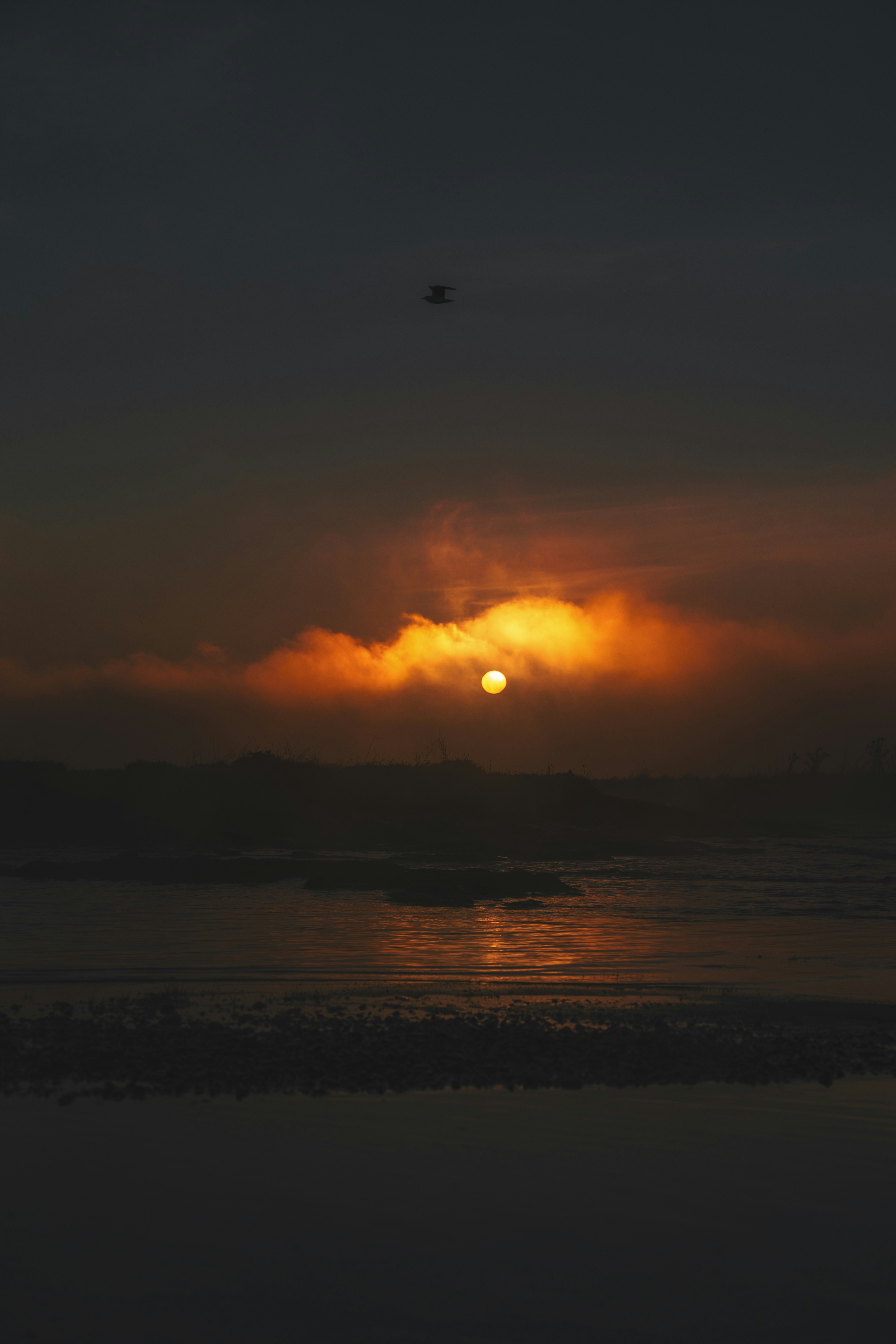 Coucher de soleil sur l’océan avec des nuages et des vagues