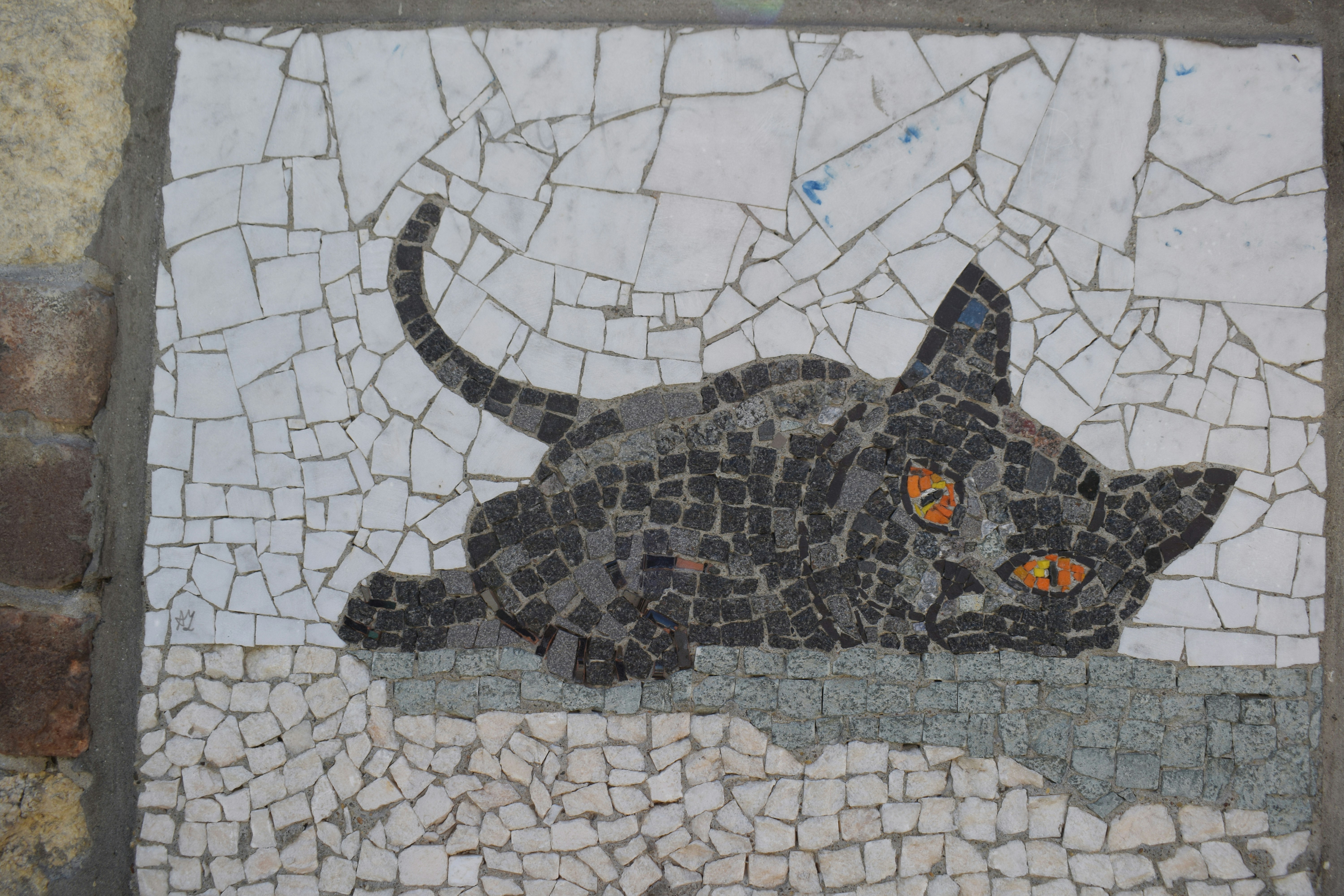 Mosaïque d’un chat noir aux yeux orange