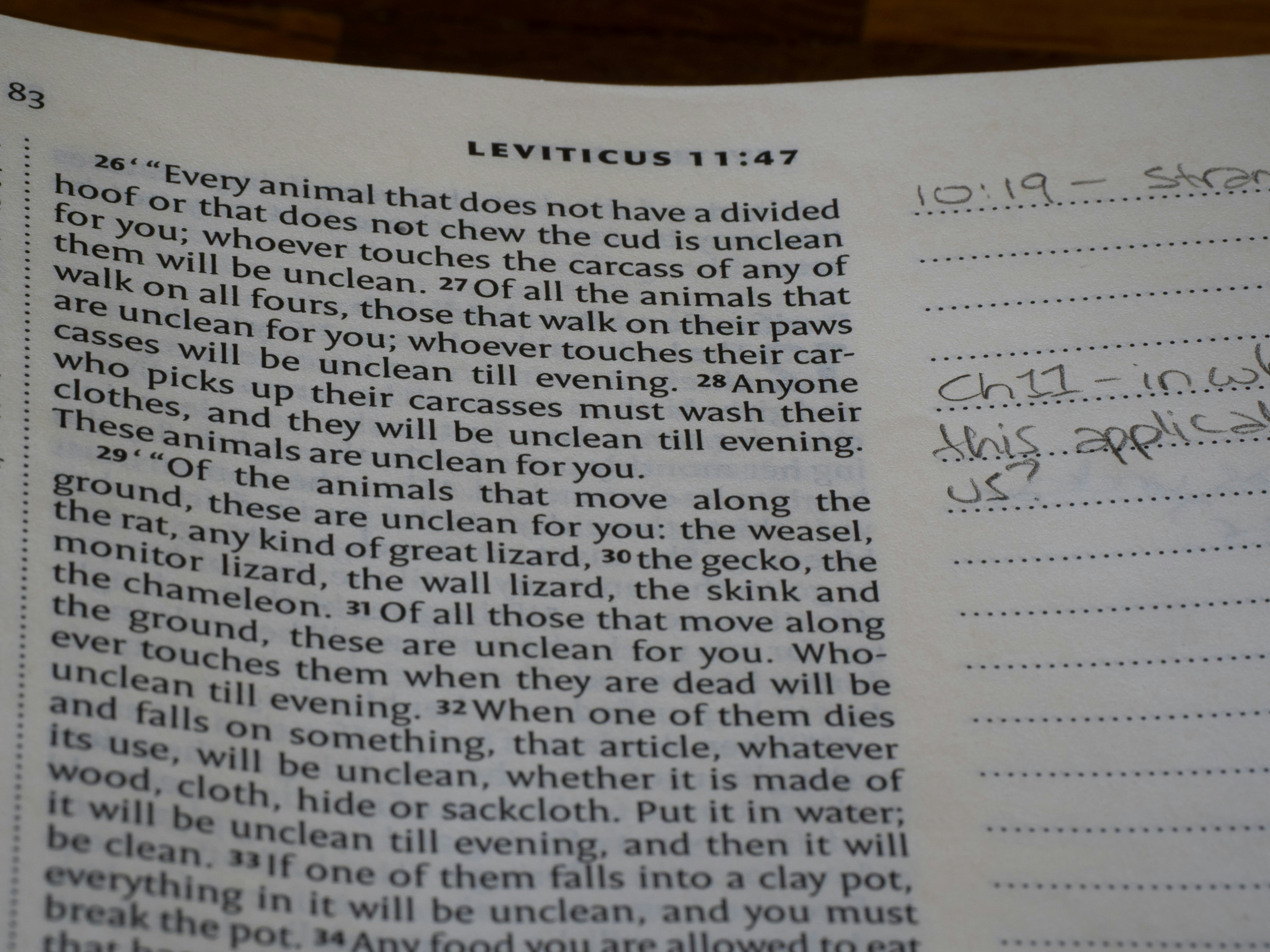 Bible text from leviticus with marginal handwritten notes.