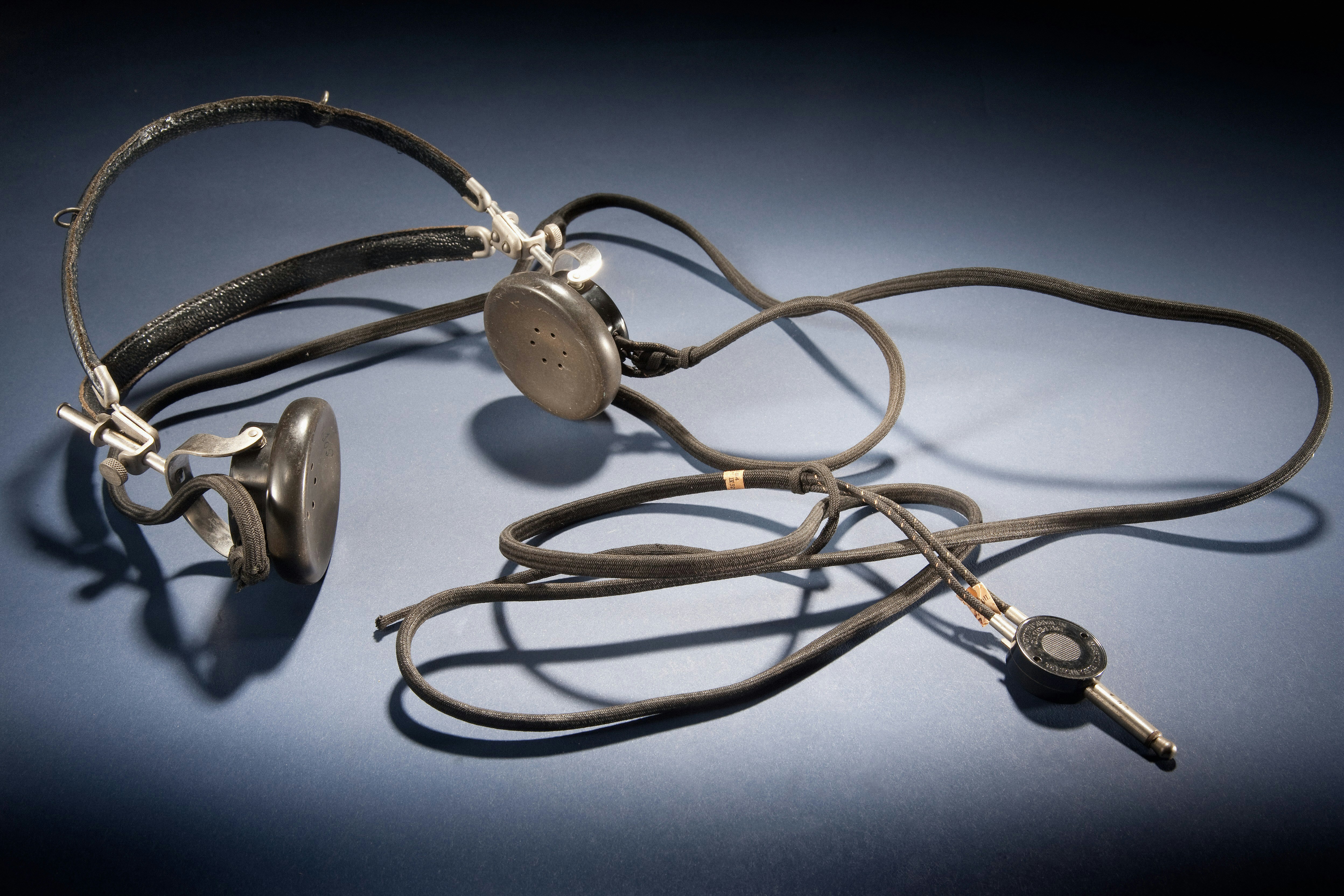 Vintage headphones with coiled cord and jack