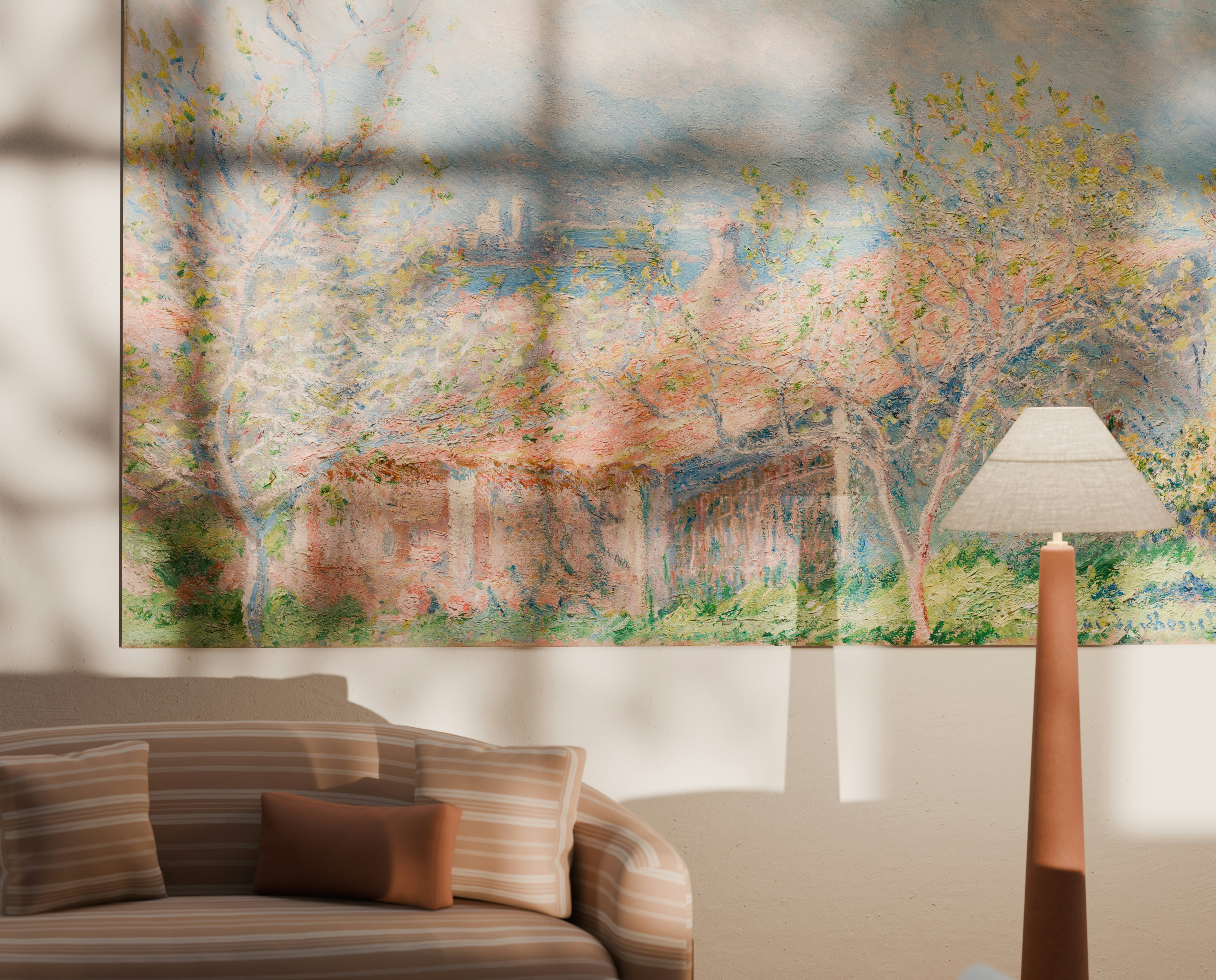 Photo of Impressionist painting of a garden path with trees by Planet Volumes