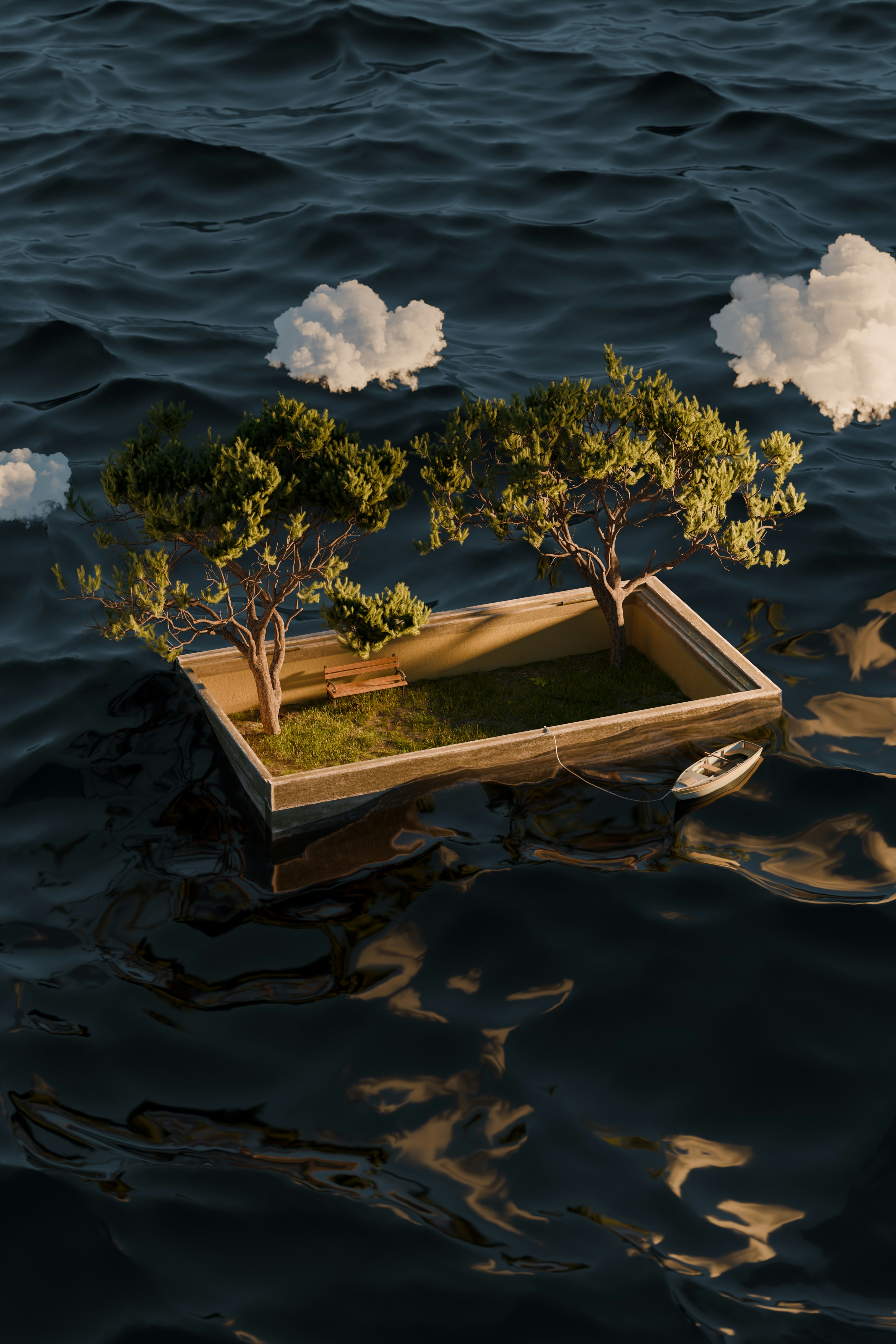 Photo of A small island with trees floats on the dark ocean. by Mehrab Sium