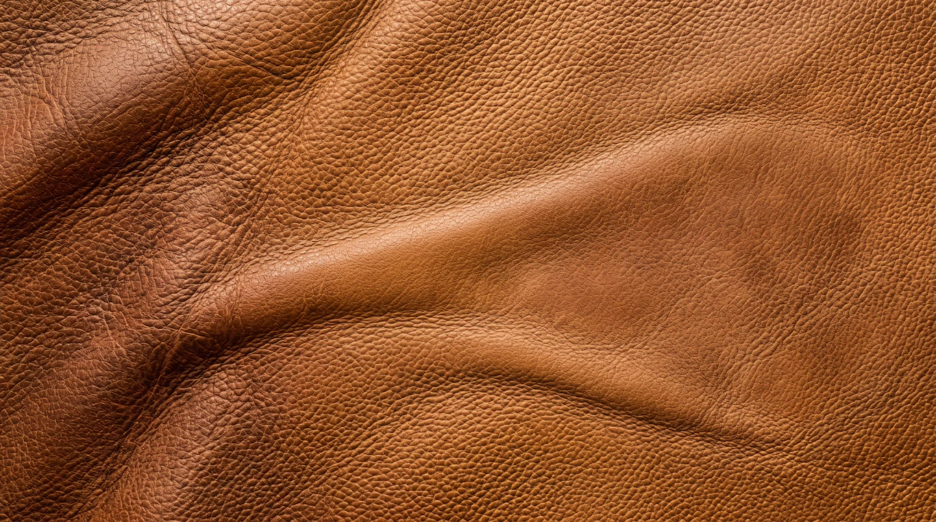 Full-grain tanned leather, macro detail of the natural surface
