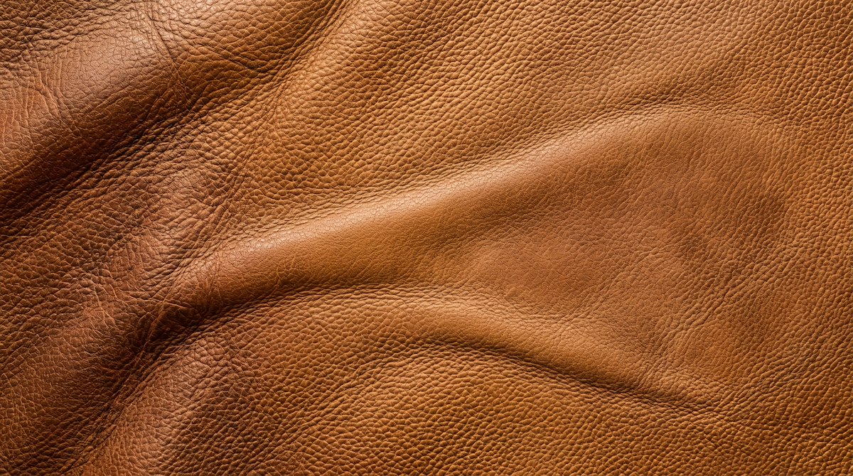 Un cuir brun souple formant des plis, gros plan