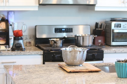 Modern kitchen counter with food preparation