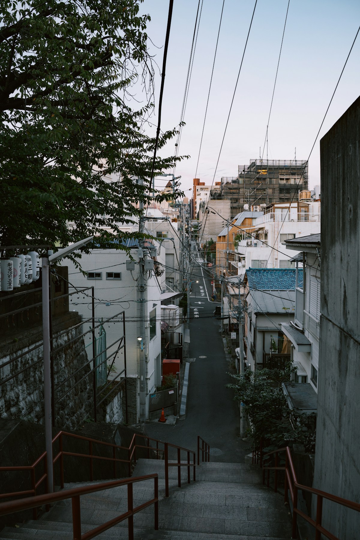 Residential street in Shinjuku with power lines